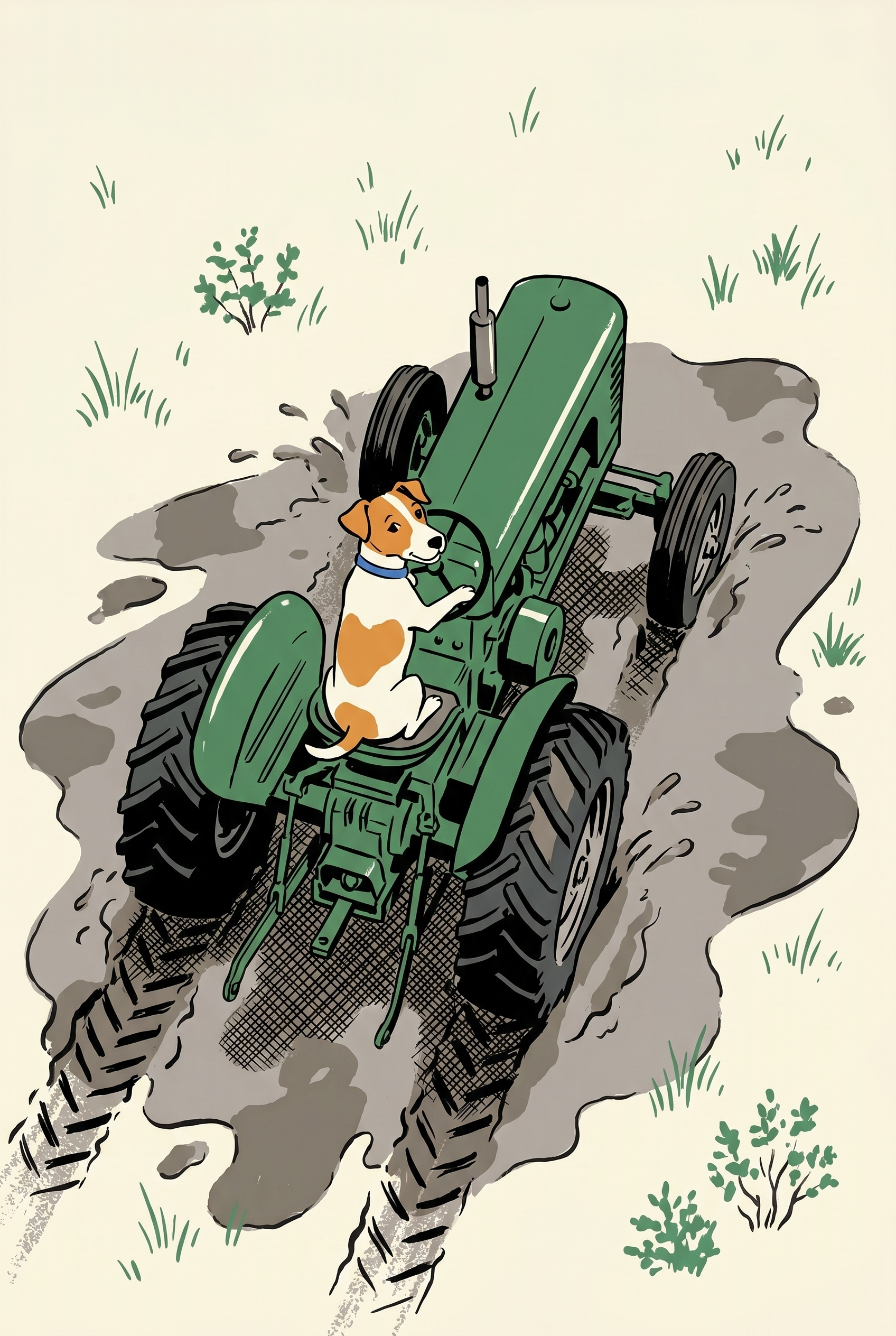 Muddy Green Tractor Dog Wall Art - Muddy Farmer Pup