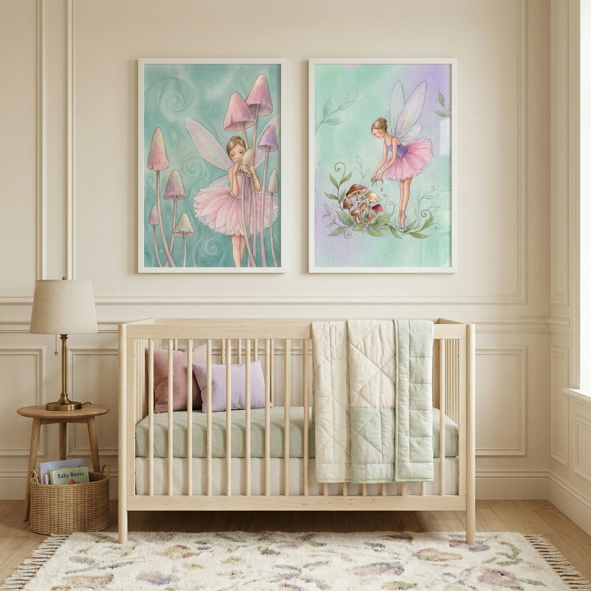 Mushroom And Fairy Wall Art Set of 2 - Fairy Mushroom Ballet