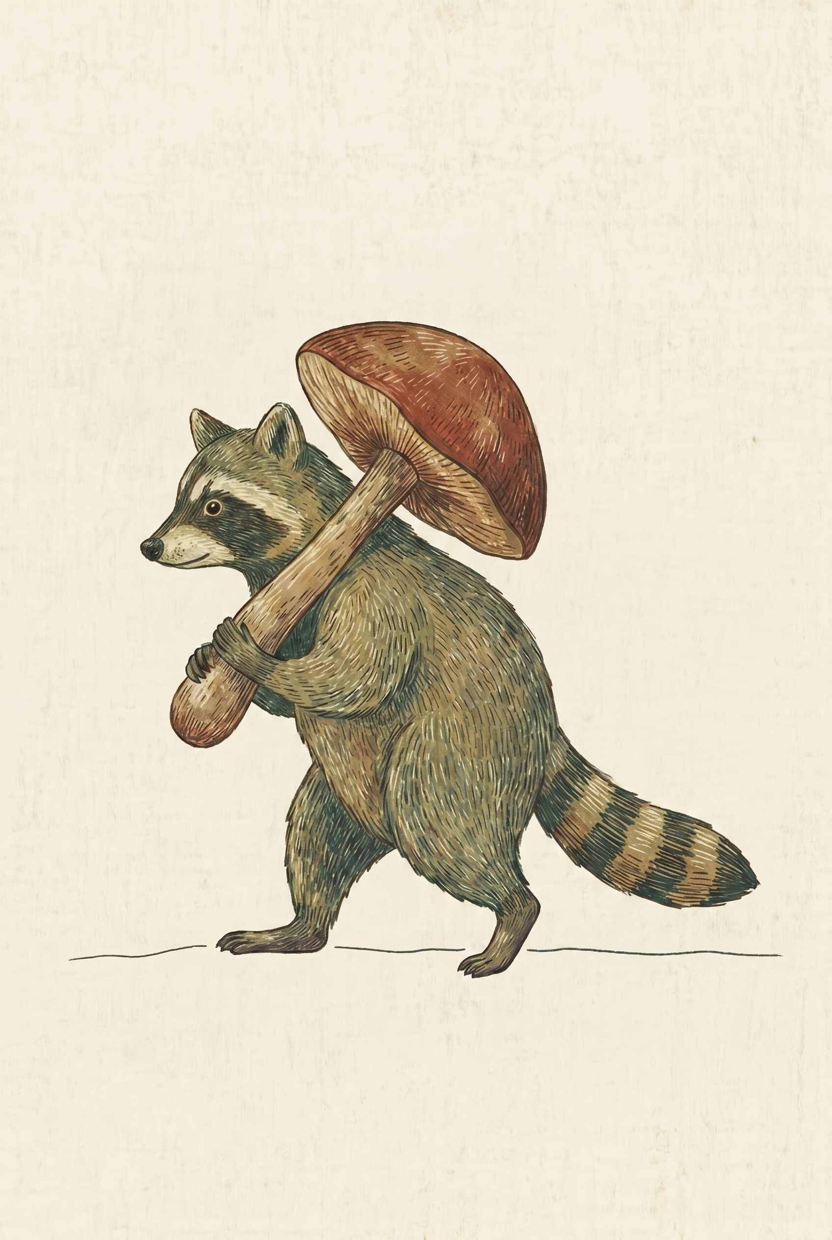 Mushroom Carrying Foraging Raccoon Wall Art - The Furry Forager