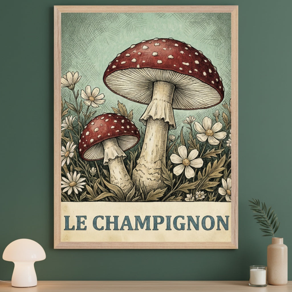 Mushroom Elegance - Mushroom Framed Wall Art for Living Room, Bedroom or Office