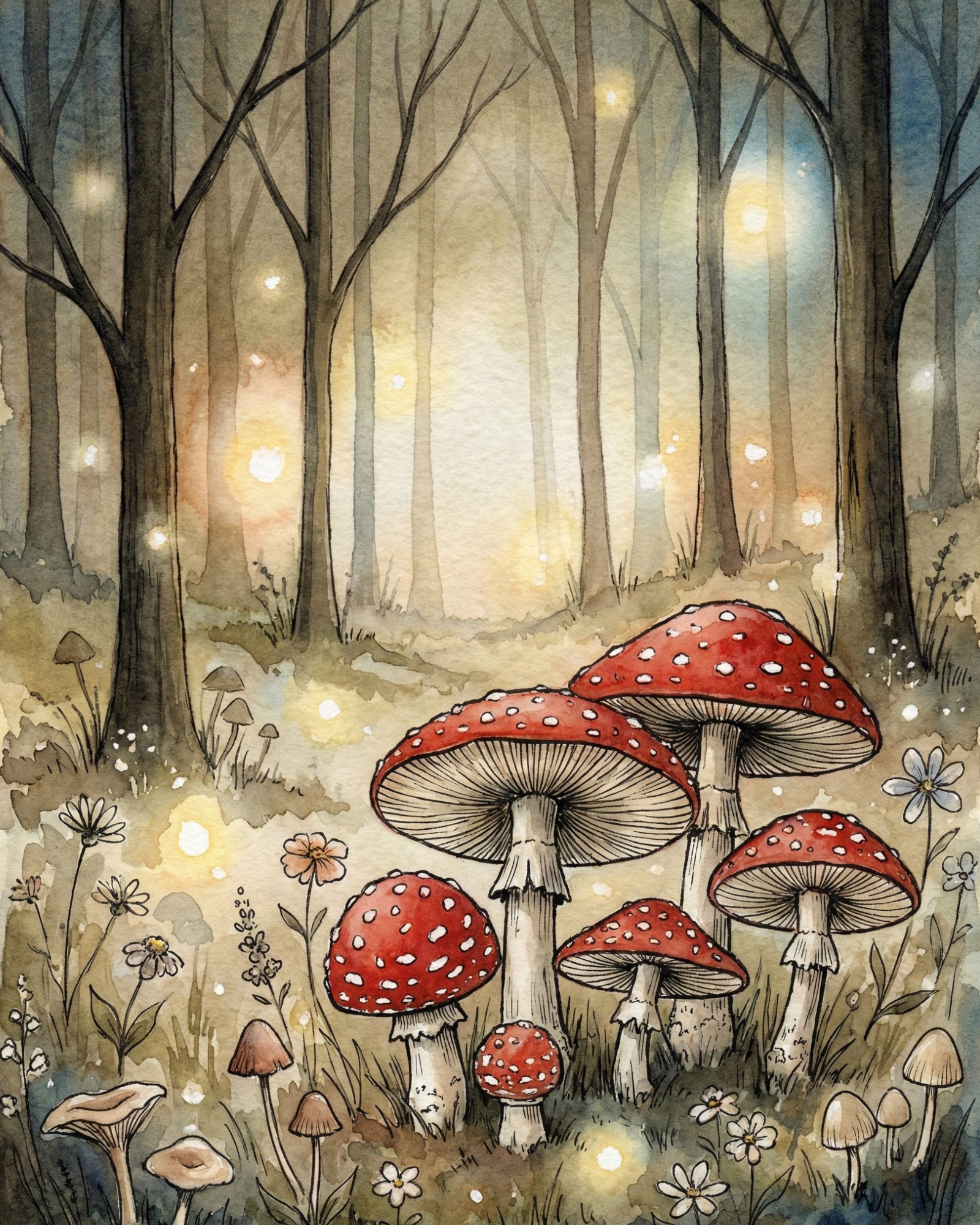 Fairy Tale Glow - Mushrooms Framed Wall Art for Living Room, Bedroom or Office