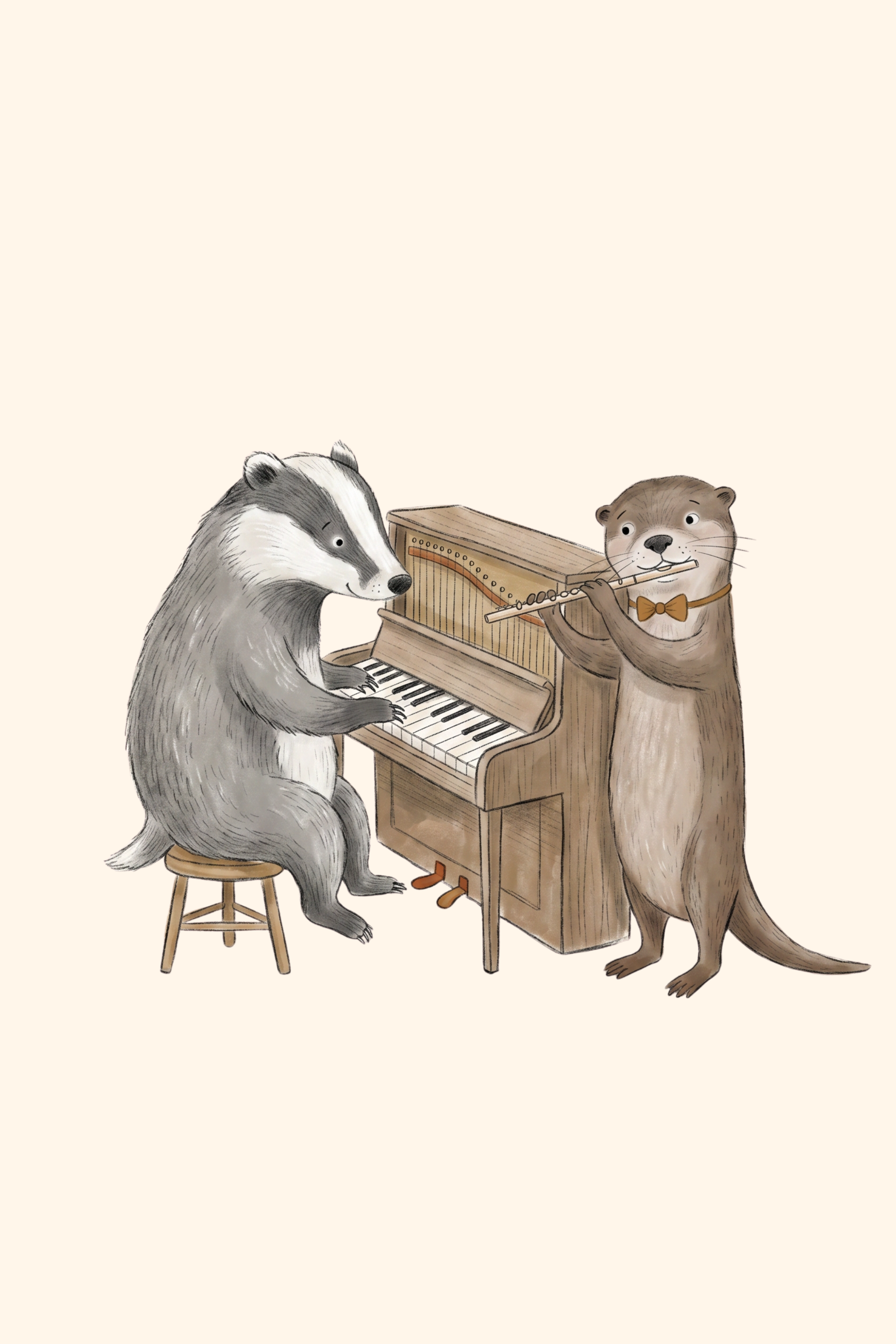Musical Piano Badger Otter Wall Art - Woodland Musical Duo