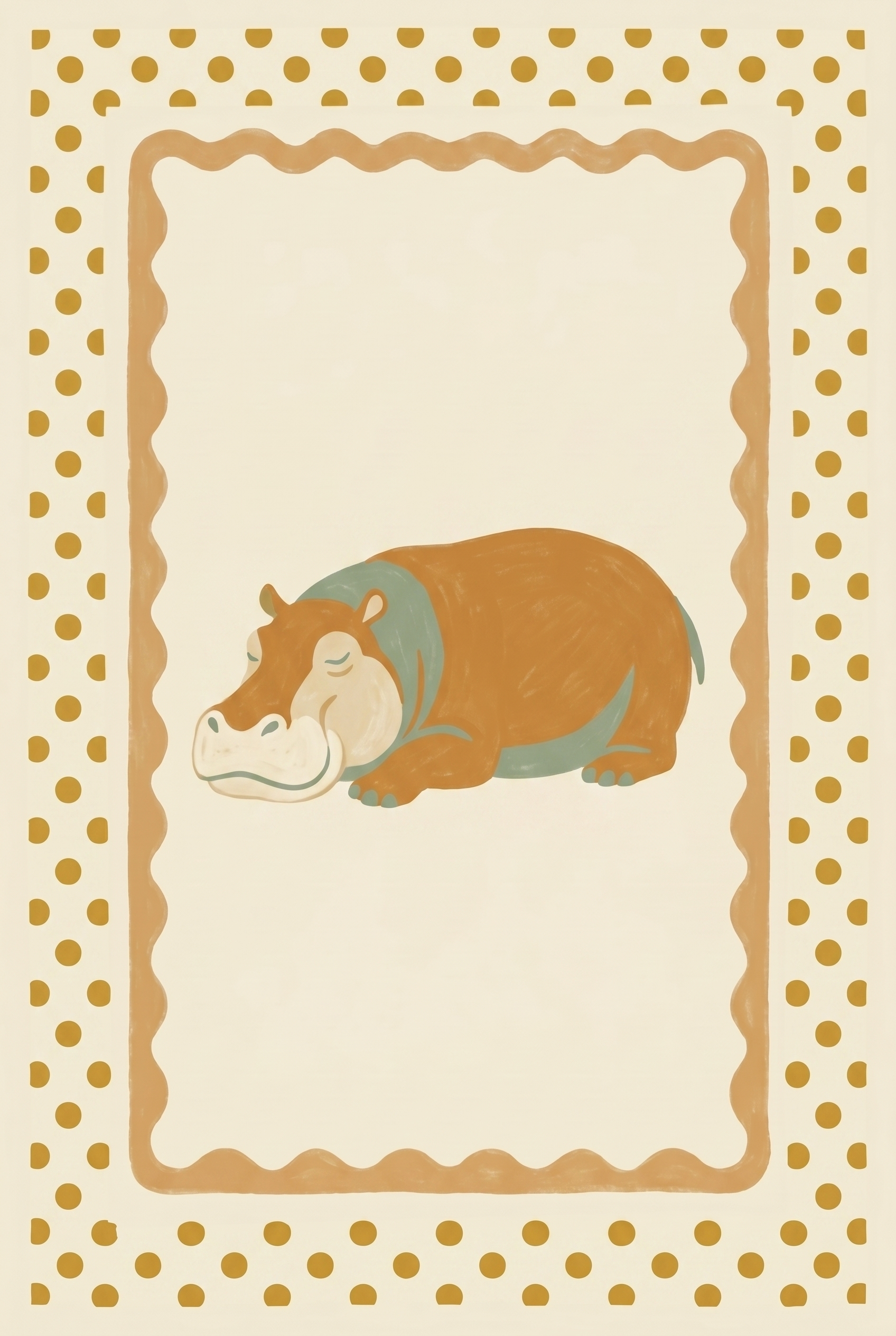 Mustard Polka Dot Hippo Wall Art - Sleepy Hippo Nap