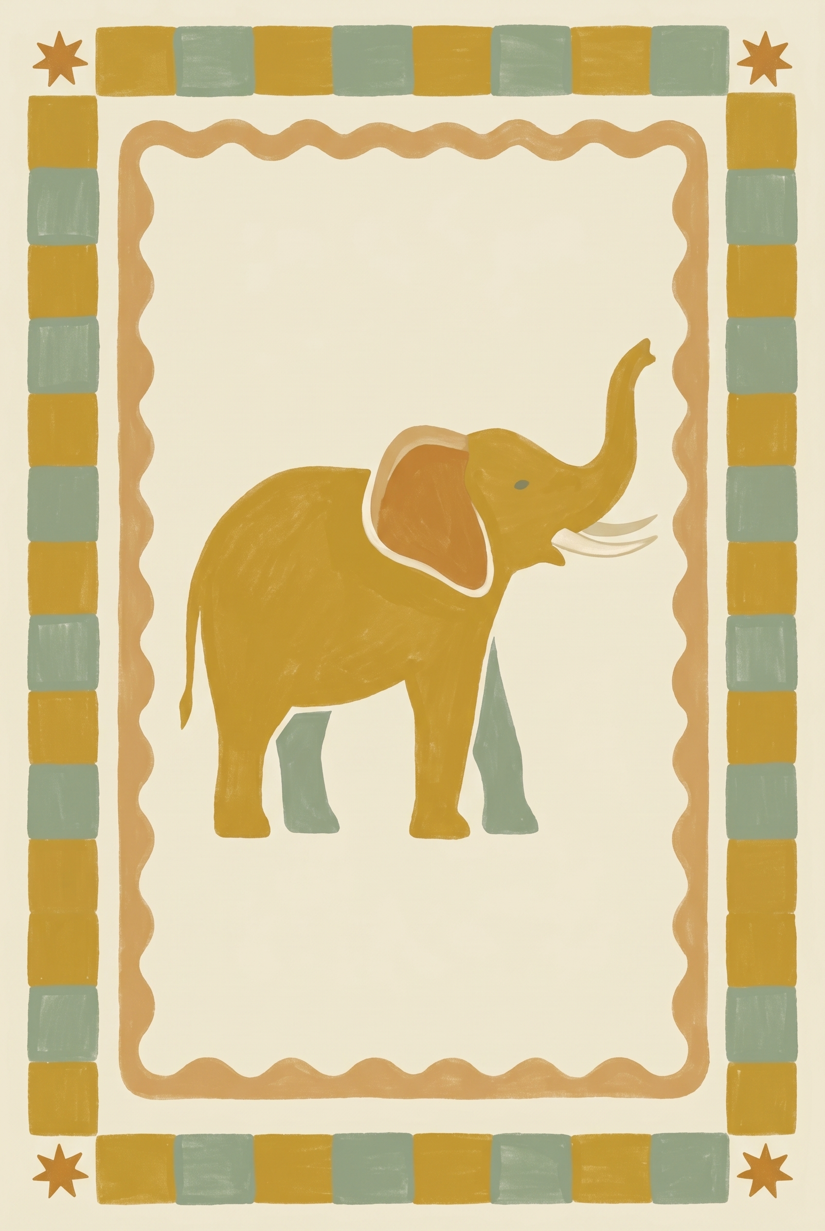 Mustard Star Motif Elephant Wall Art - Golden Safari Elephant