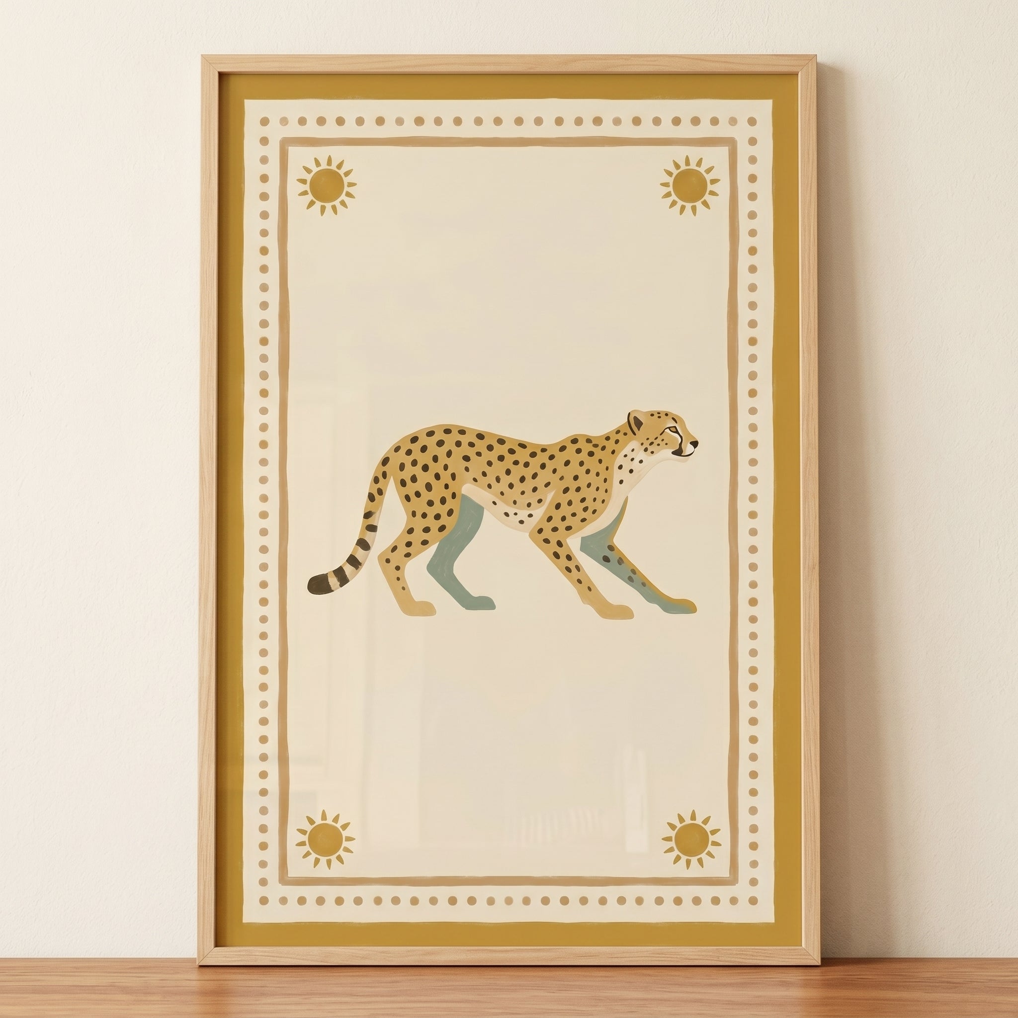 Mustard Sun Border Cheetah Wall Art - Golden Cheetah Stride