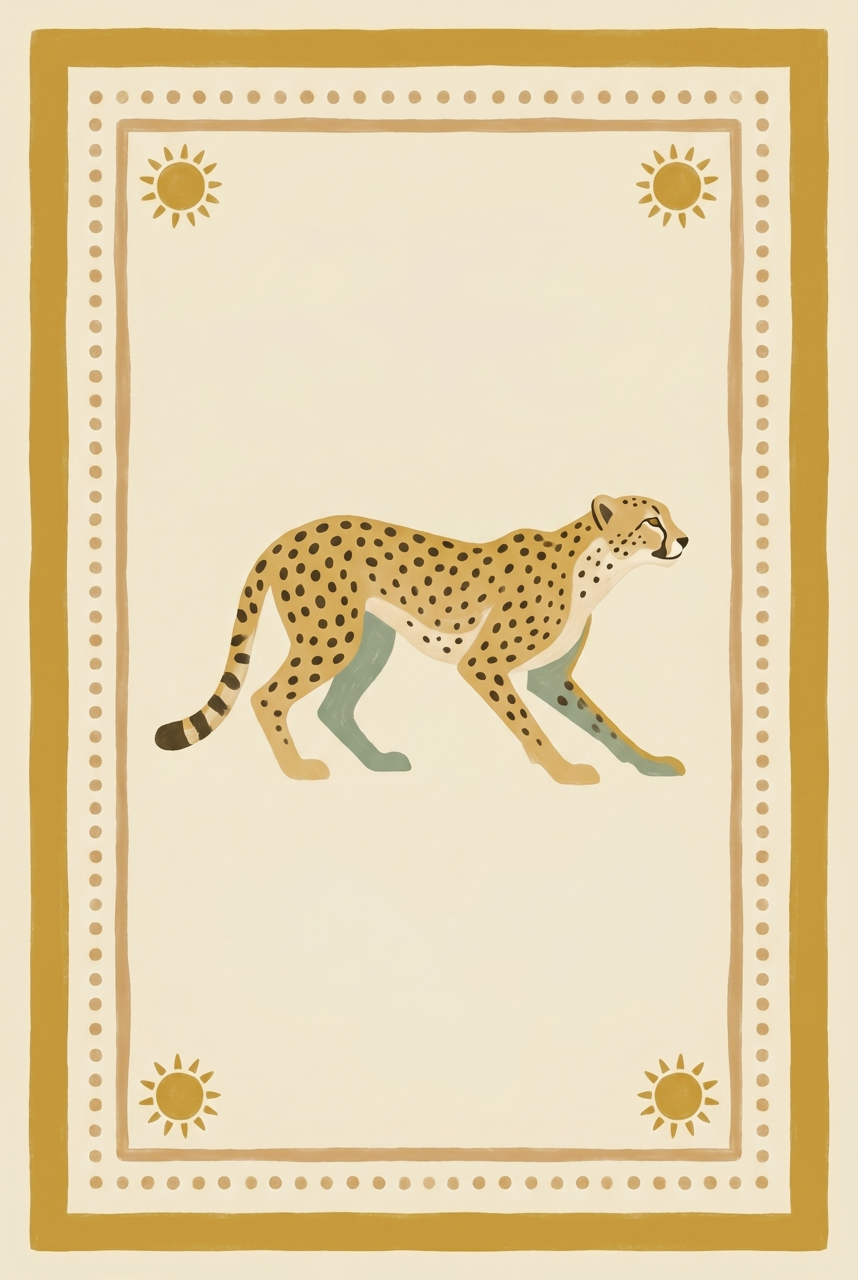 Mustard Sun Border Cheetah Wall Art - Golden Cheetah Stride
