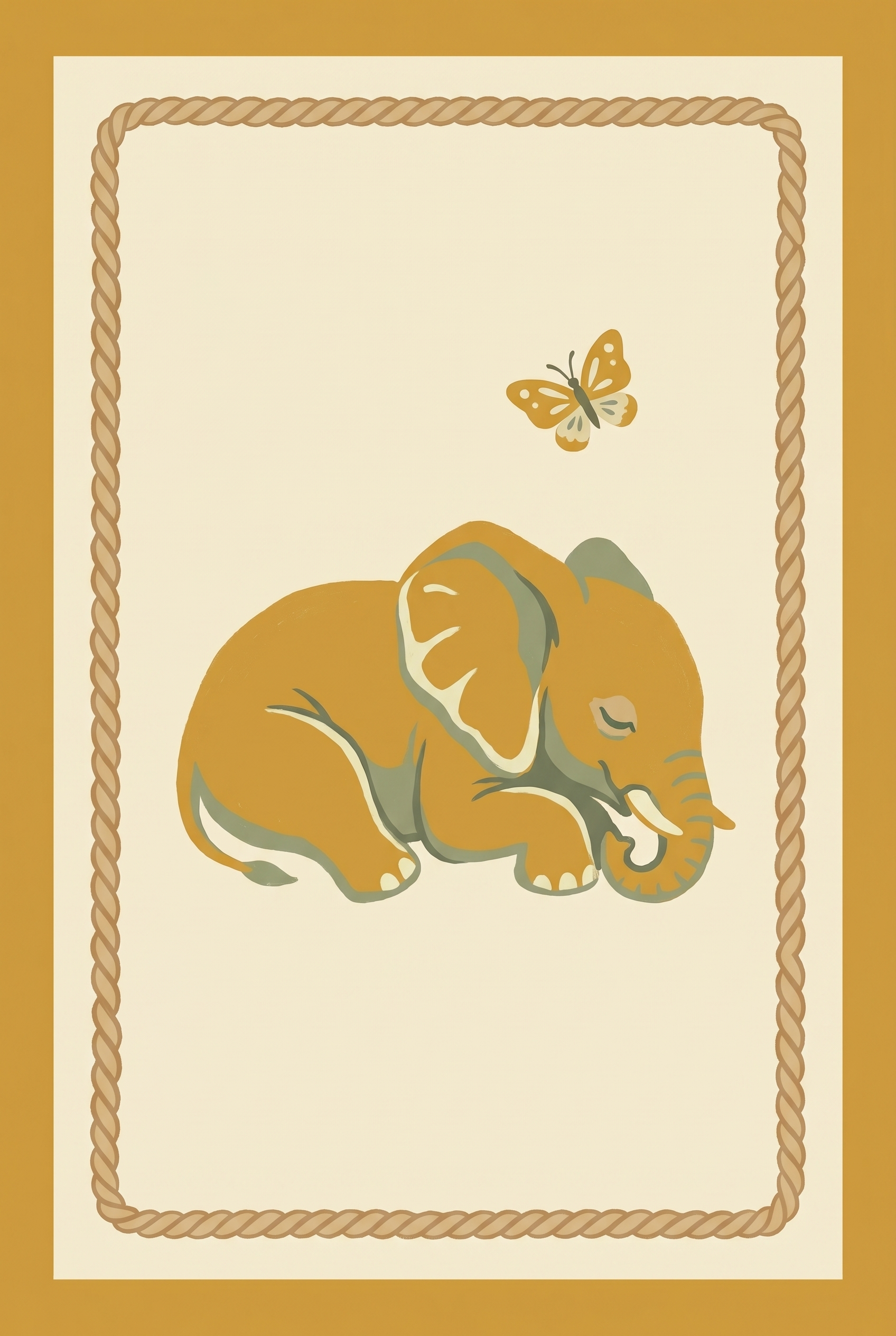 Mustard Yellow Sleeping Elephant Wall Art - Golden Elephant Dream