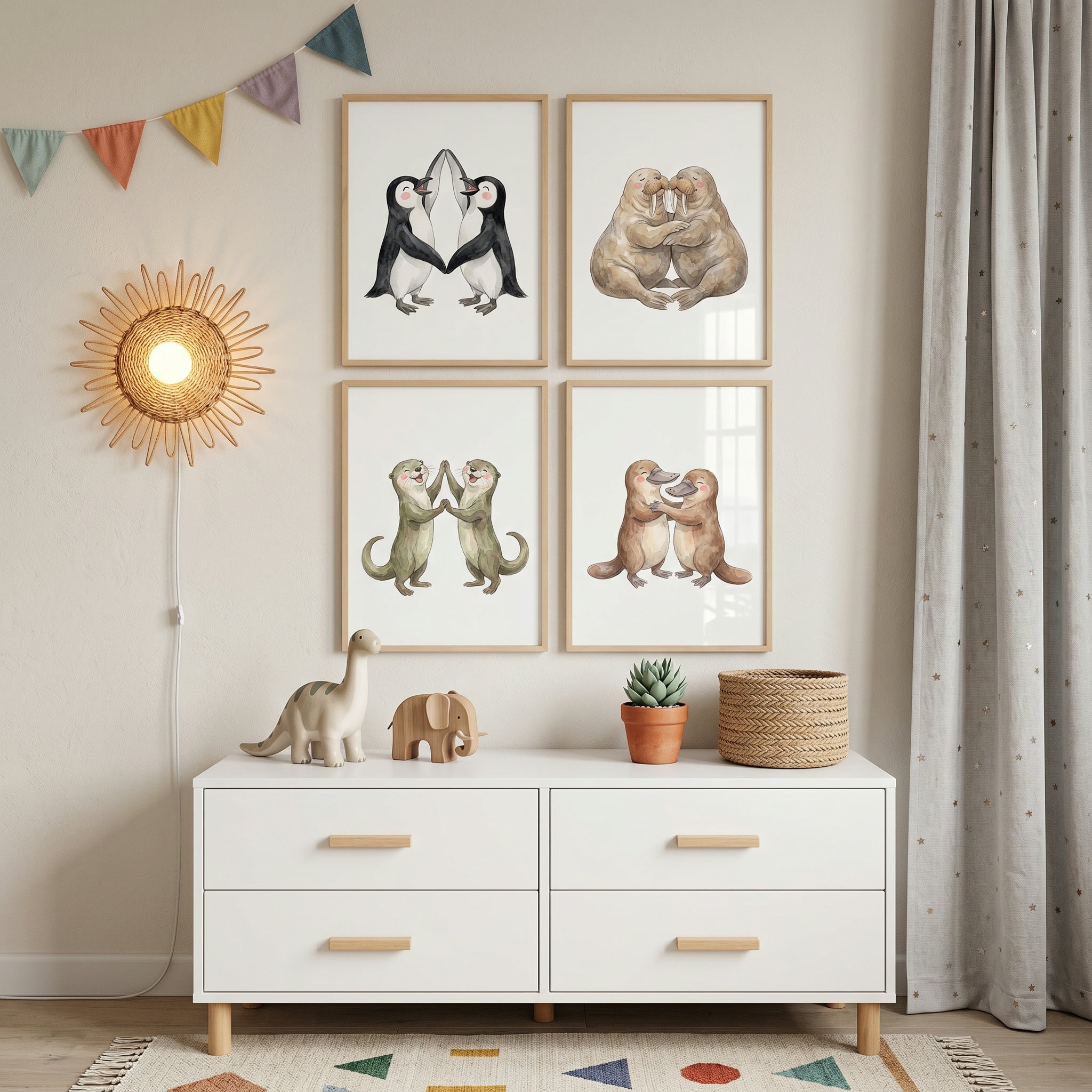 Muted Animal Pair Wall Art Set of 4 - Sweet Nature Duos