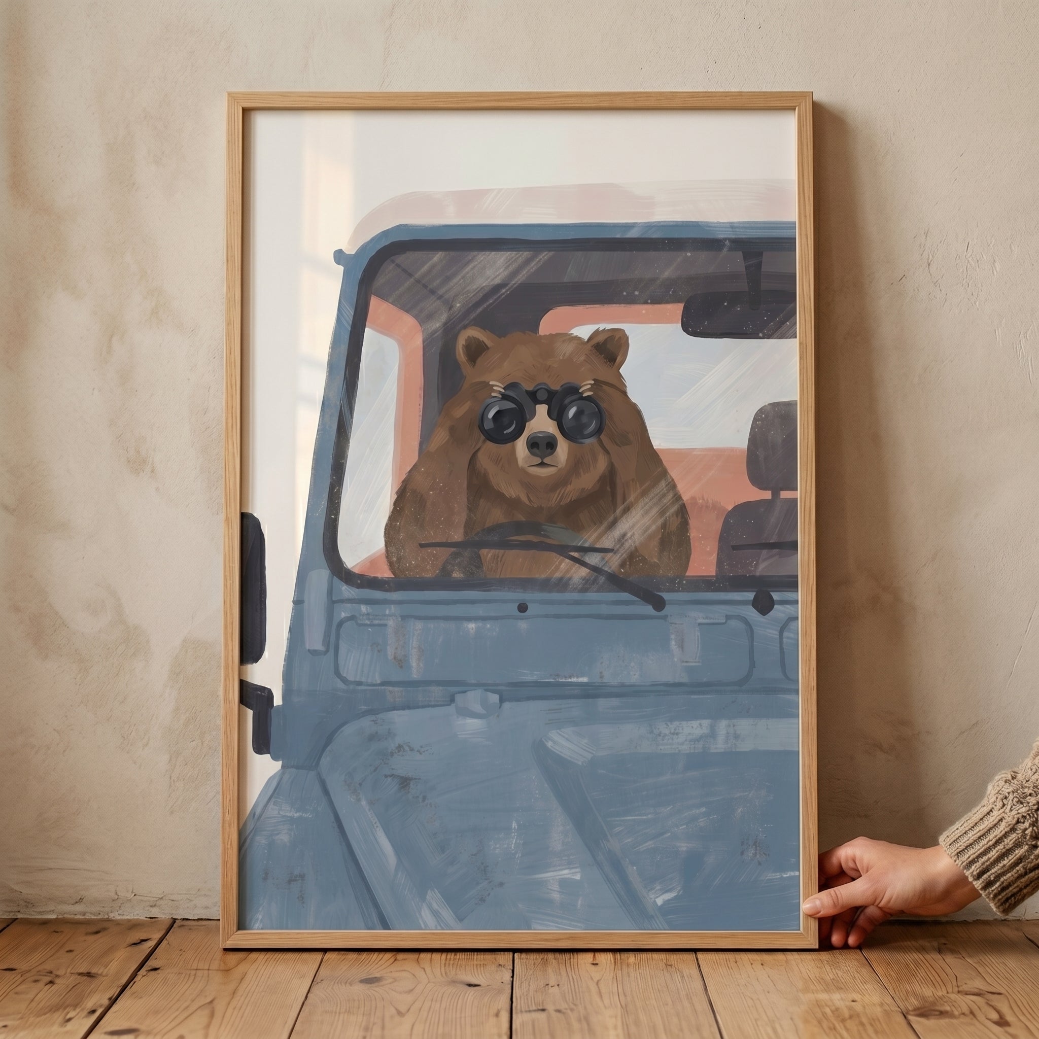 Muted Blue Vehicle Bear Wall Art - Wilderness Lookout Bear