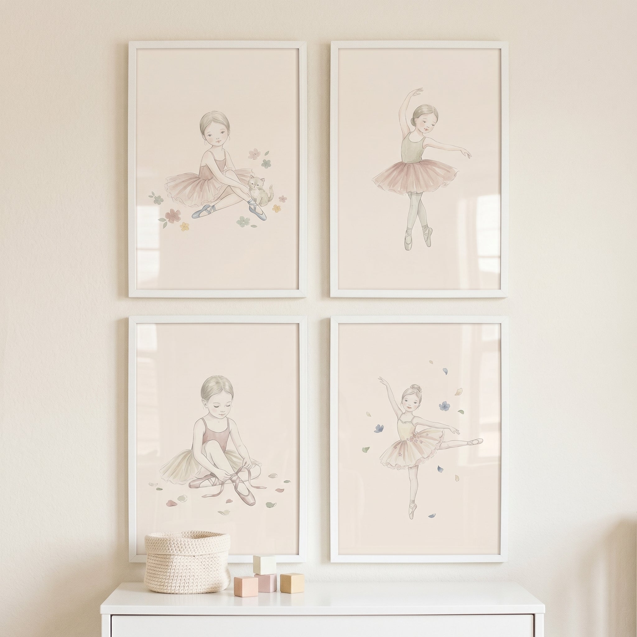 Muted Blush Watercolor Ballerina Wall Art Set Of 4 - Little Ballerina Suite