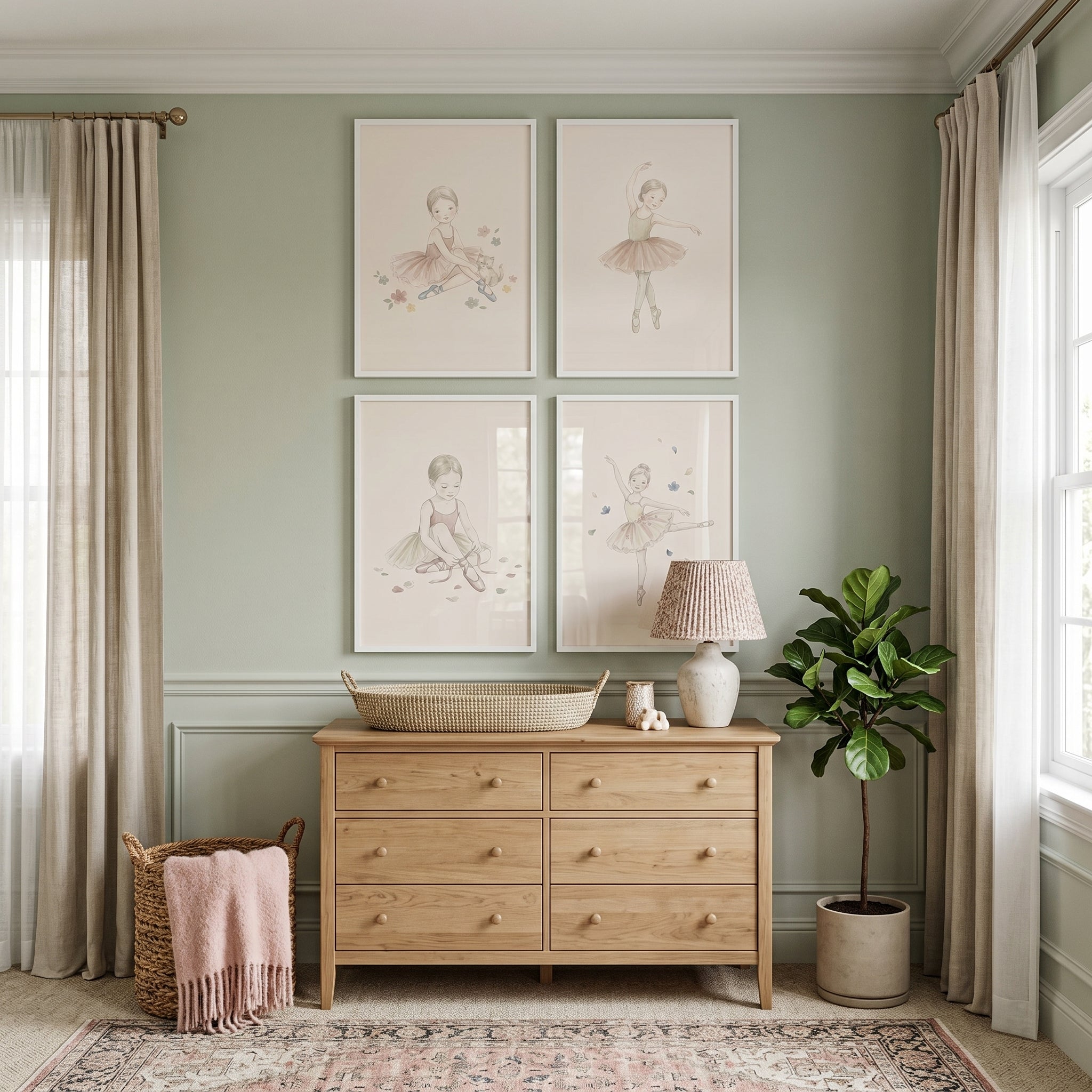 Muted Blush Watercolor Ballerina Wall Art Set Of 4 - Little Ballerina Suite