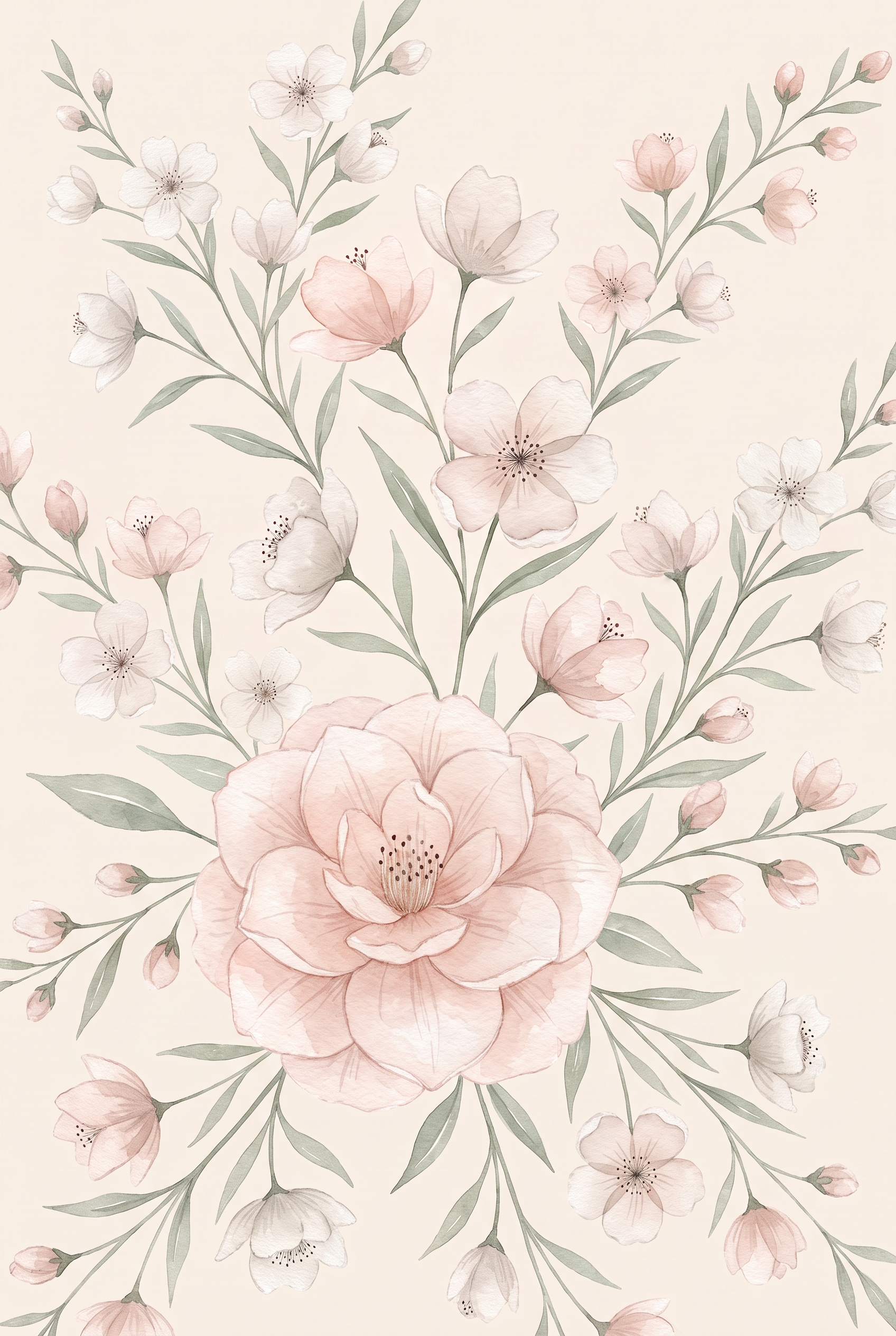 Muted Blush Watercolor Floral Wall Art - Blush Floral Bloom