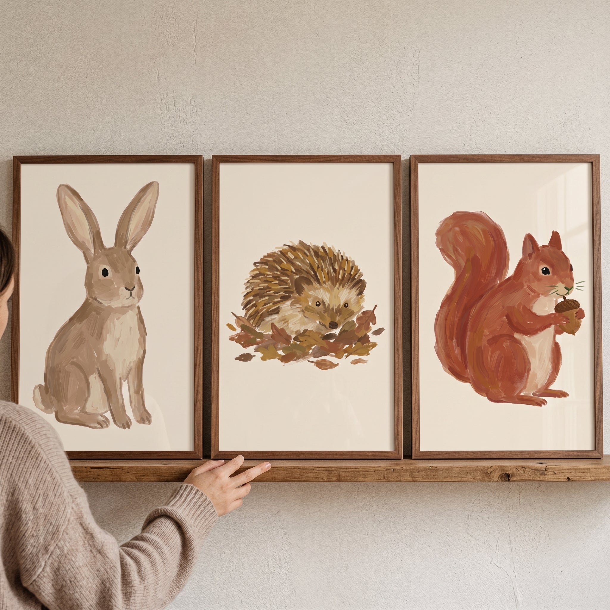 Muted Brown Forest Animals Wall Art Set of 3 - Nature's Little Creatures