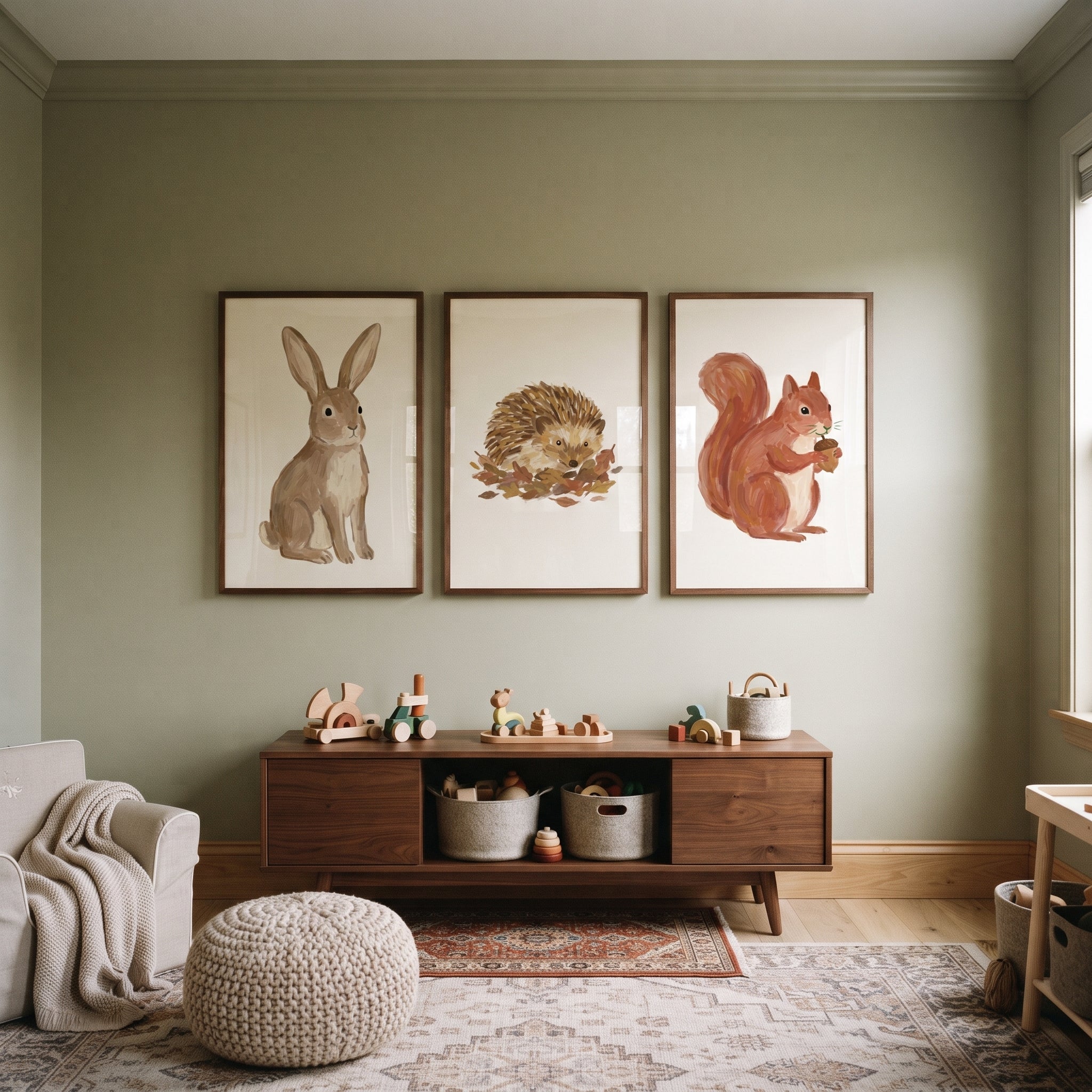 Muted Brown Forest Animals Wall Art Set of 3 - Nature's Little Creatures