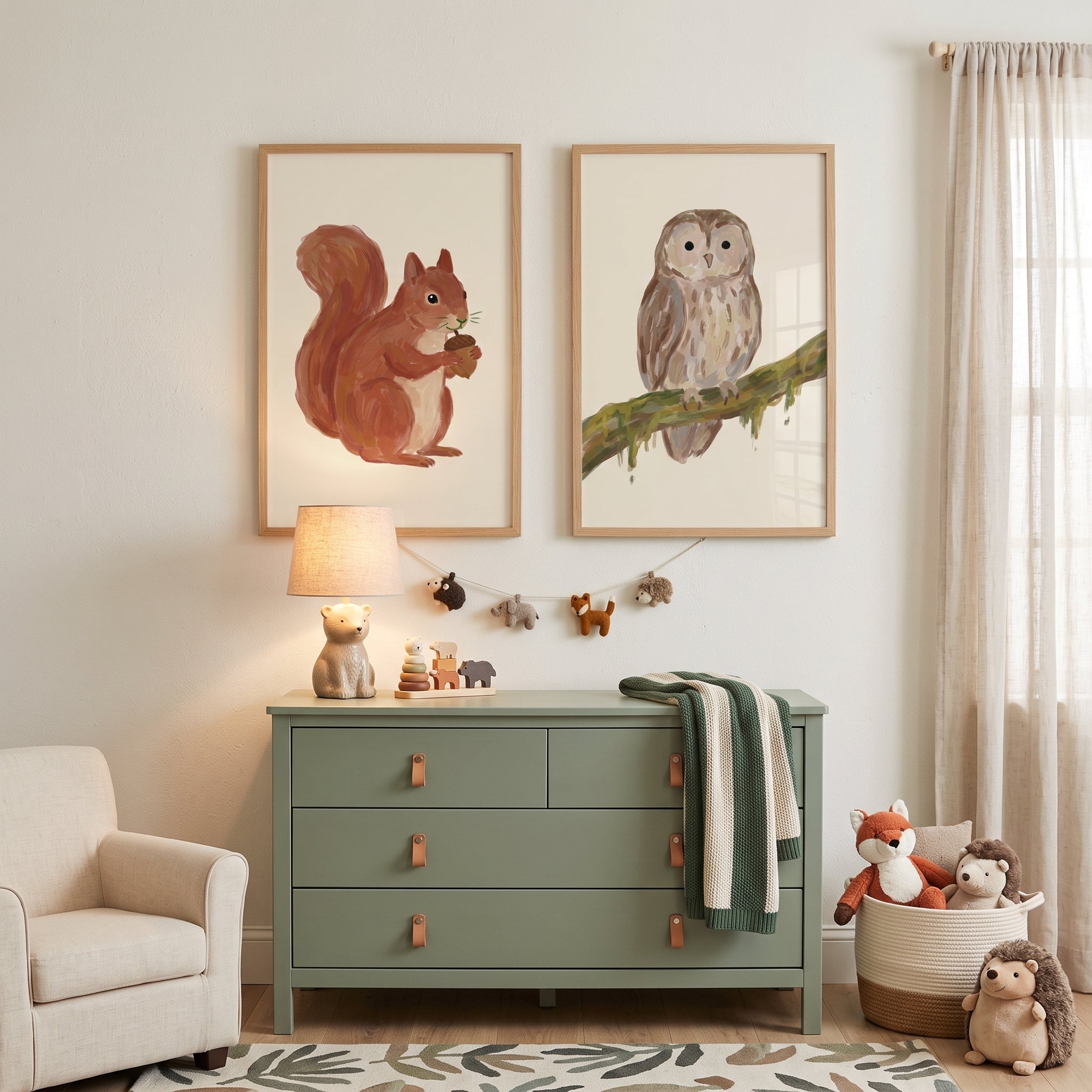 Muted Brown Woodland Animals Wall Art Set of 2 - Woodland Wonders Duo