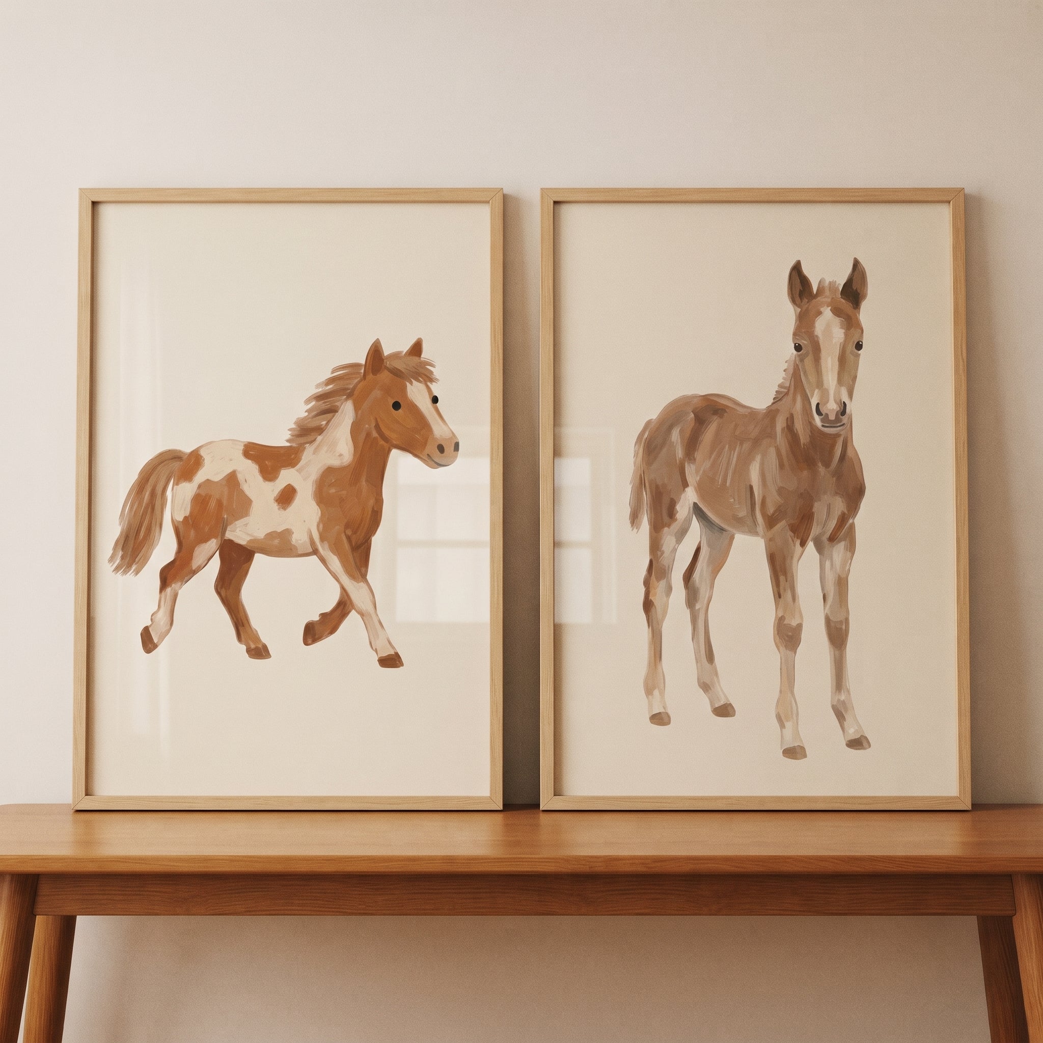 Muted Brown Young Horse Wall Art Set of 2 - Gentle Pony Pair