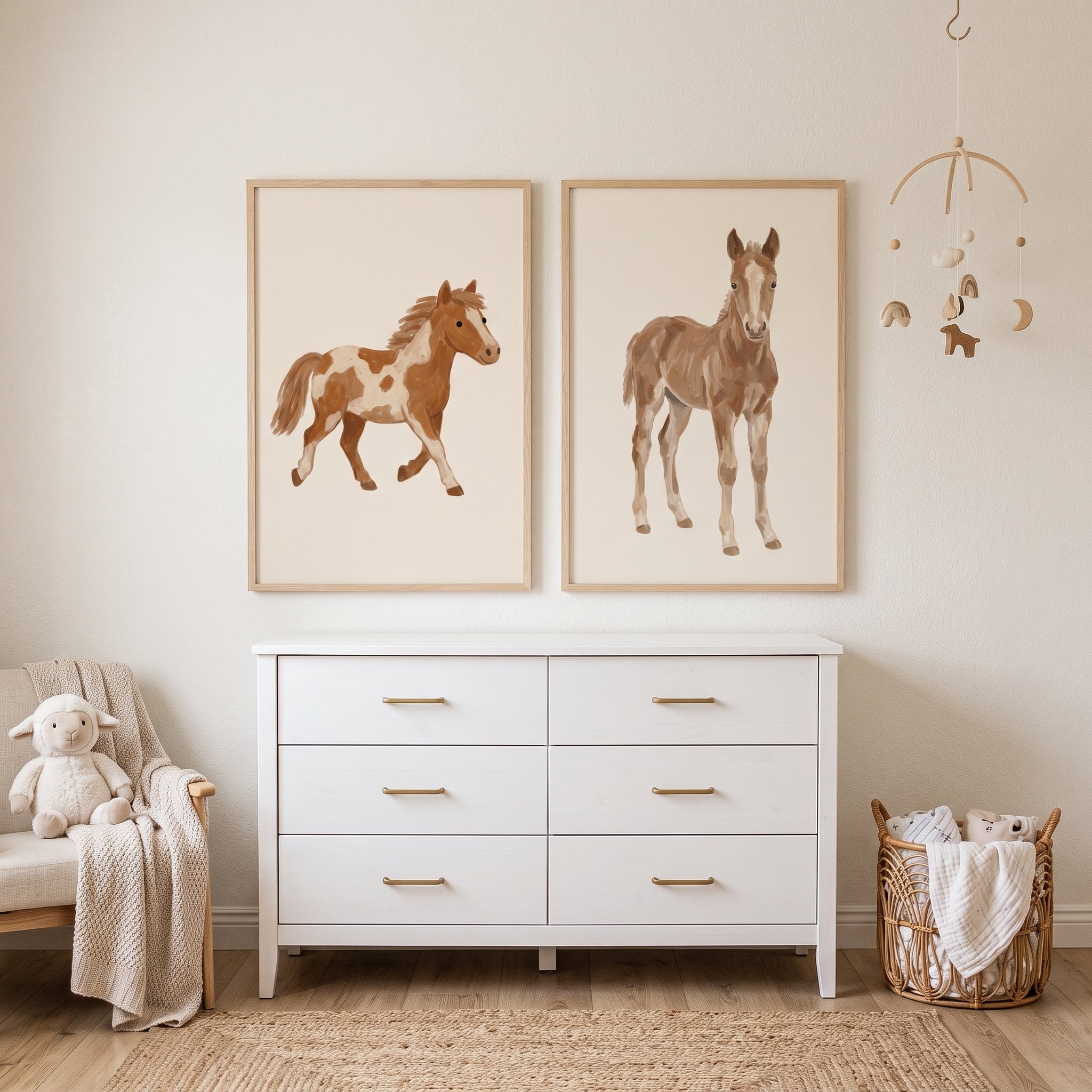 Muted Brown Young Horse Wall Art Set of 2 - Gentle Pony Pair