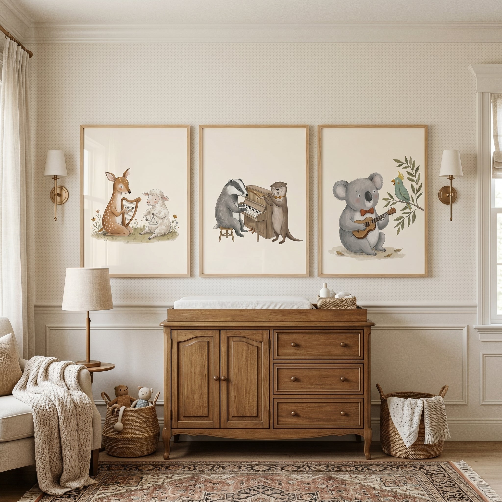 Muted Earth Tone Animal Band Artwork Set Of 3 - Woodland Harmony Set