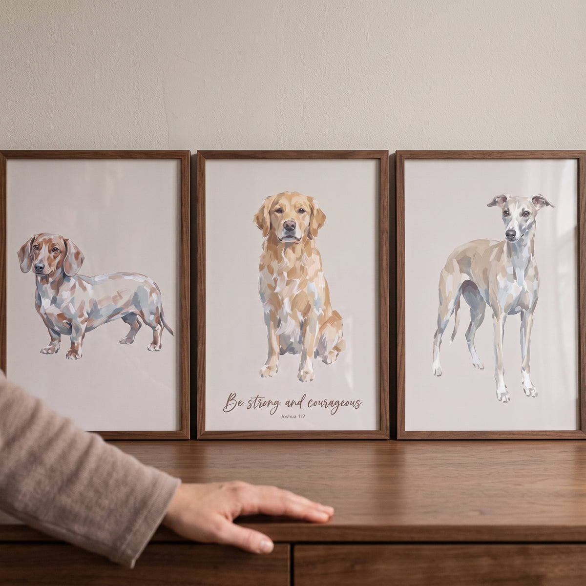 Muted Earth Tone Dogs Wall Art Set of 3 - Faithful Friends Trio