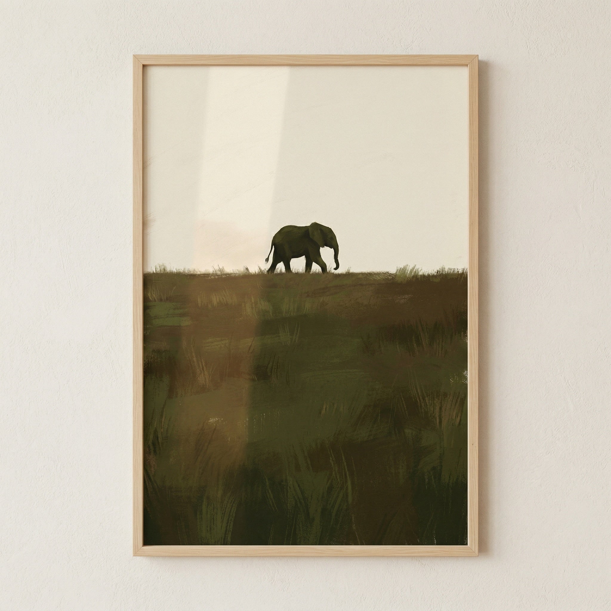 Muted Earth Tone Elephant Wall Art - Savannah Wanderer