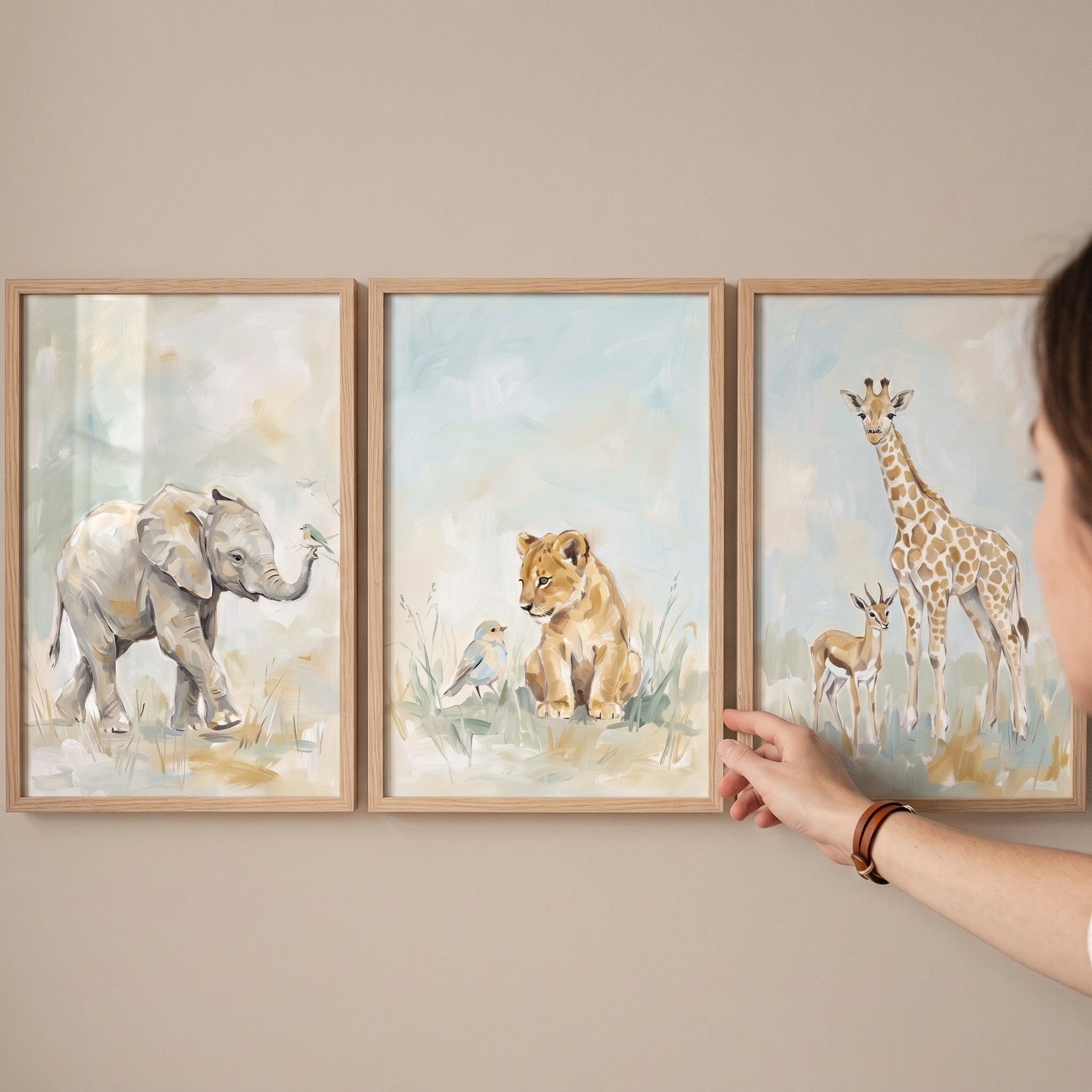 Muted Earth Tone Safari Animals Artwork Set Of 3 - Little Wild Wonders