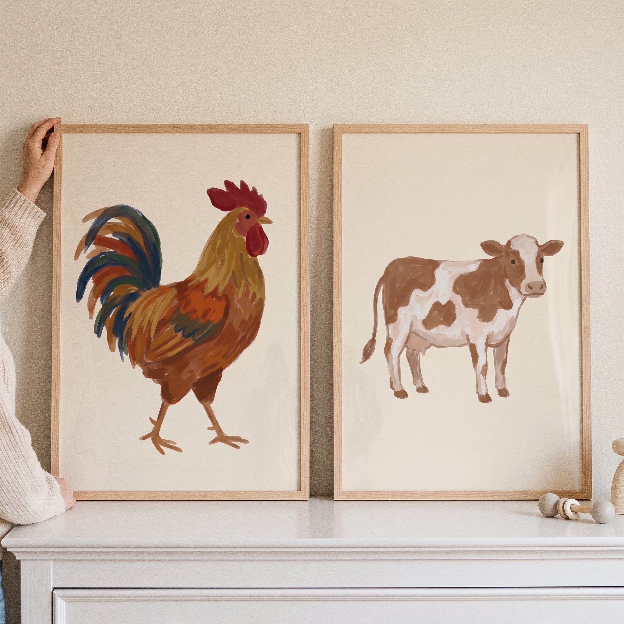 Muted Earthy Farm Animals Wall Art Set of 2 - Rustic Farmyard Duo