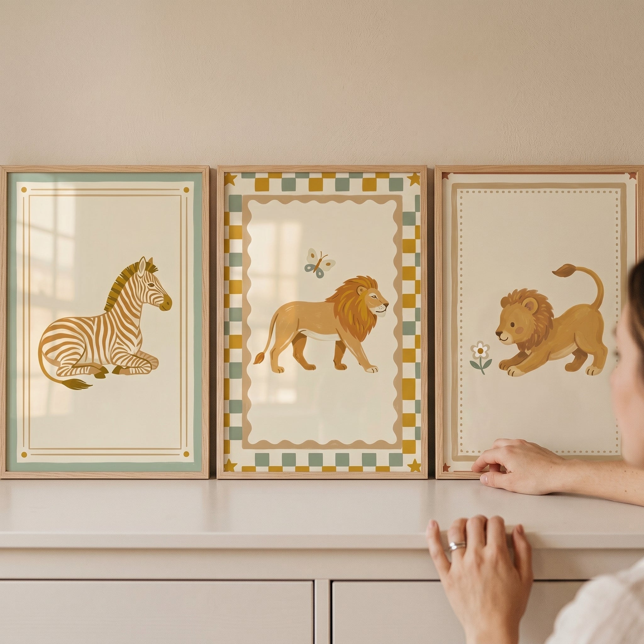 Muted Earthy Savanna Animal Wall Art Set of 3 - Vintage Safari Nursery