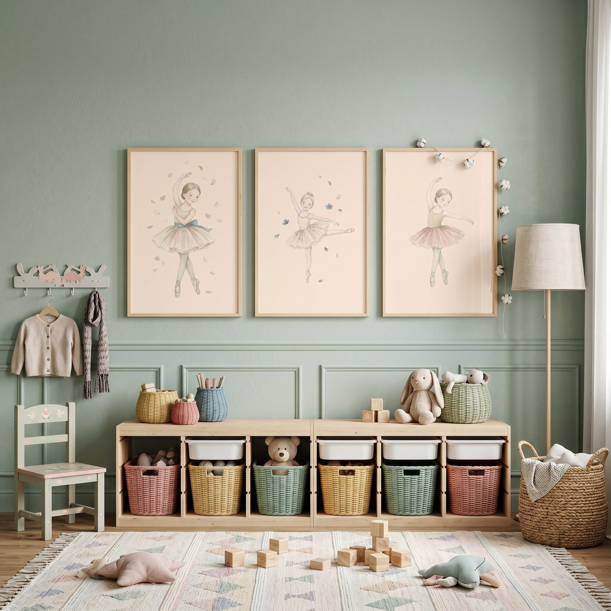 Muted Earthy Tone Ballerina Wall Art Set of 3 - Soft Pink Tutus