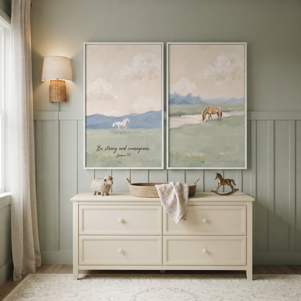Muted Equestrian Field Horse Wall Art Set Of 2 - Faithful Meadow Duo