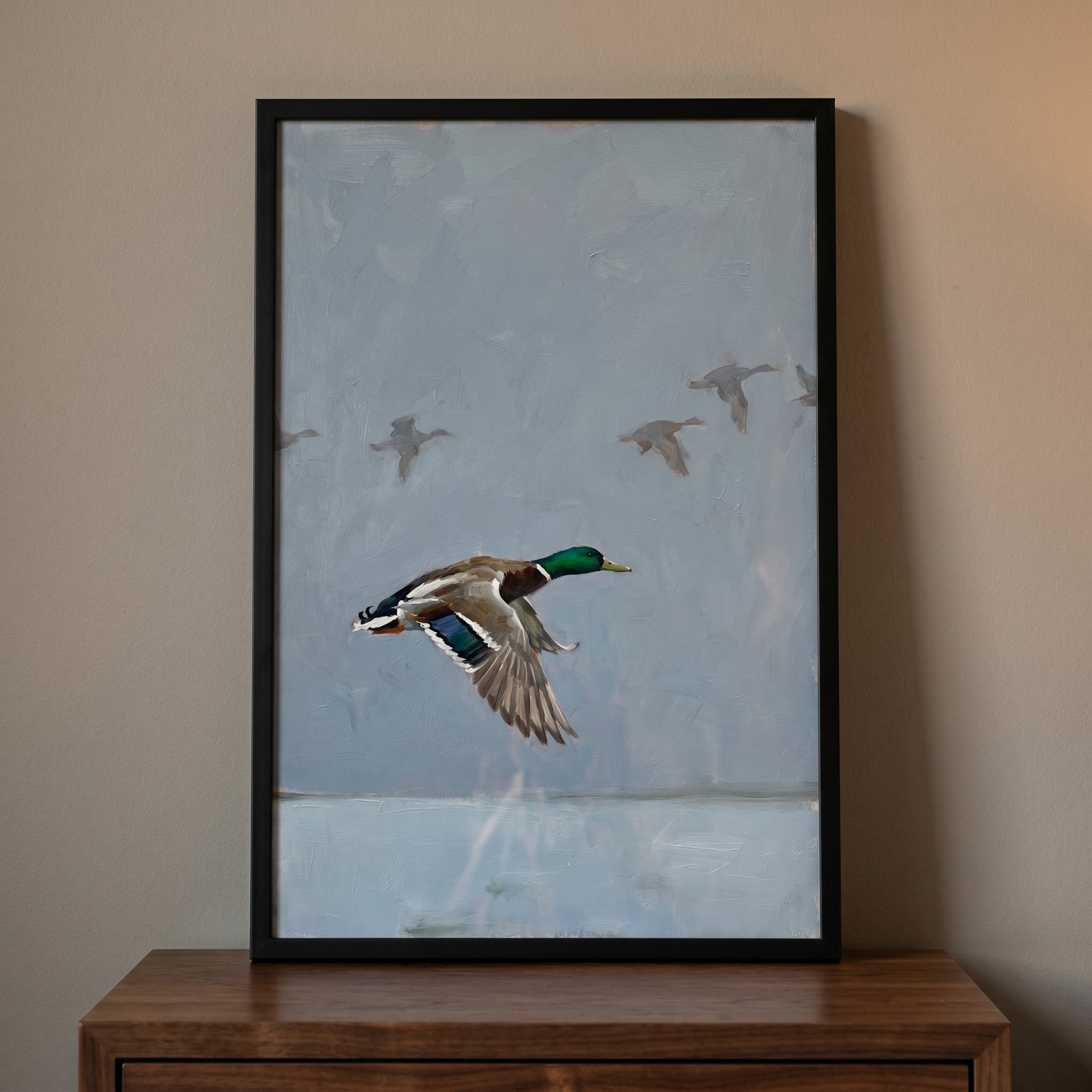 Muted Flying Mallard Duck Wall Art - Mallard In Motion