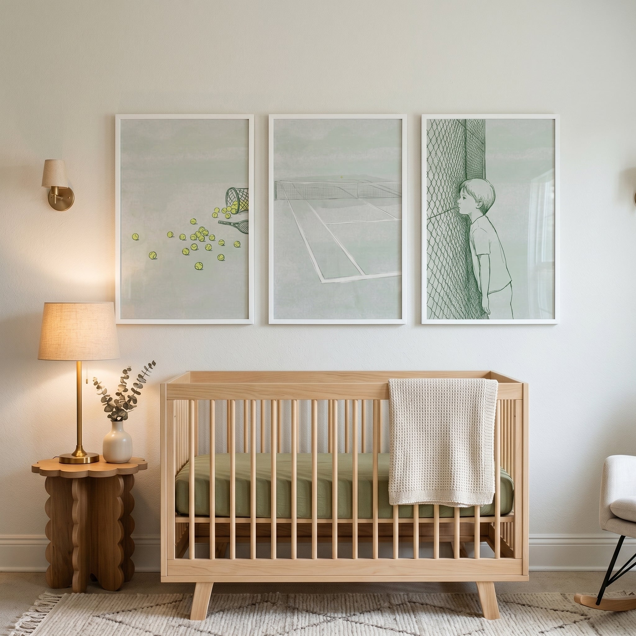 Muted Green Tennis Wall Art Set of 3 - Beyond The Mesh