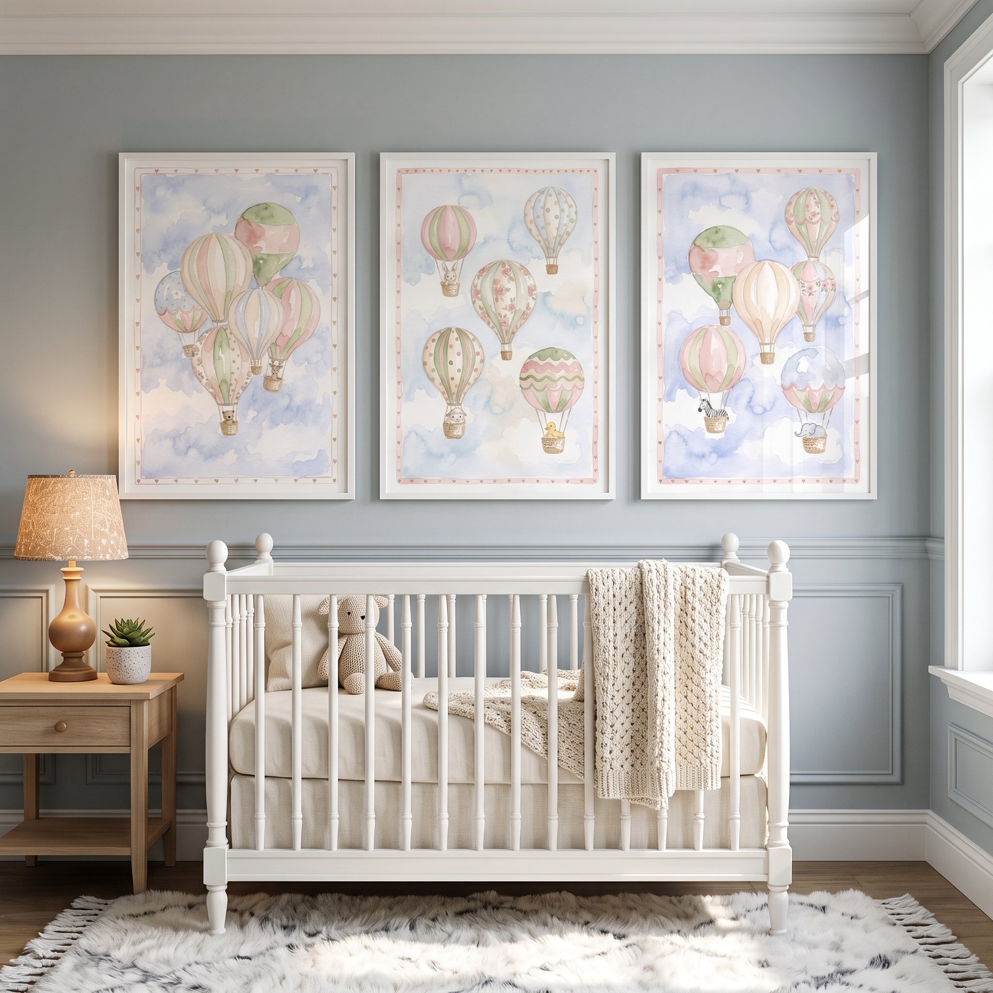 Muted Hot Air Balloon Wall Art Set Of 3 - Whimsical Balloon Dreams
