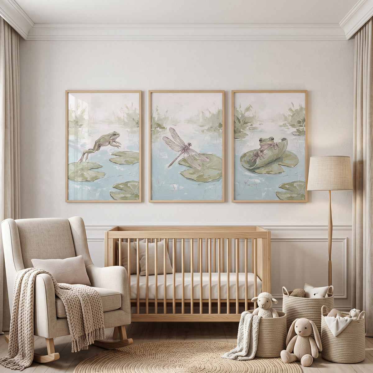 Muted Mossy Aquatic Animals Wall Art Set of 3 - Marshland Morning