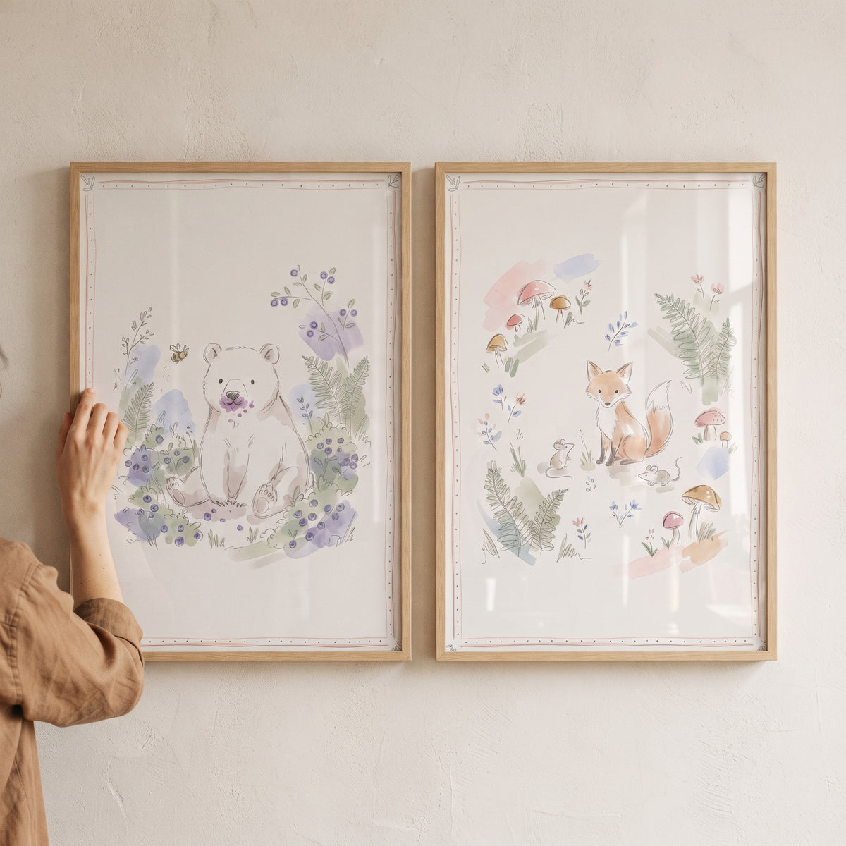 Muted Nature Forest Animal Wall Art Set of 2 - Sweet Forest Tales