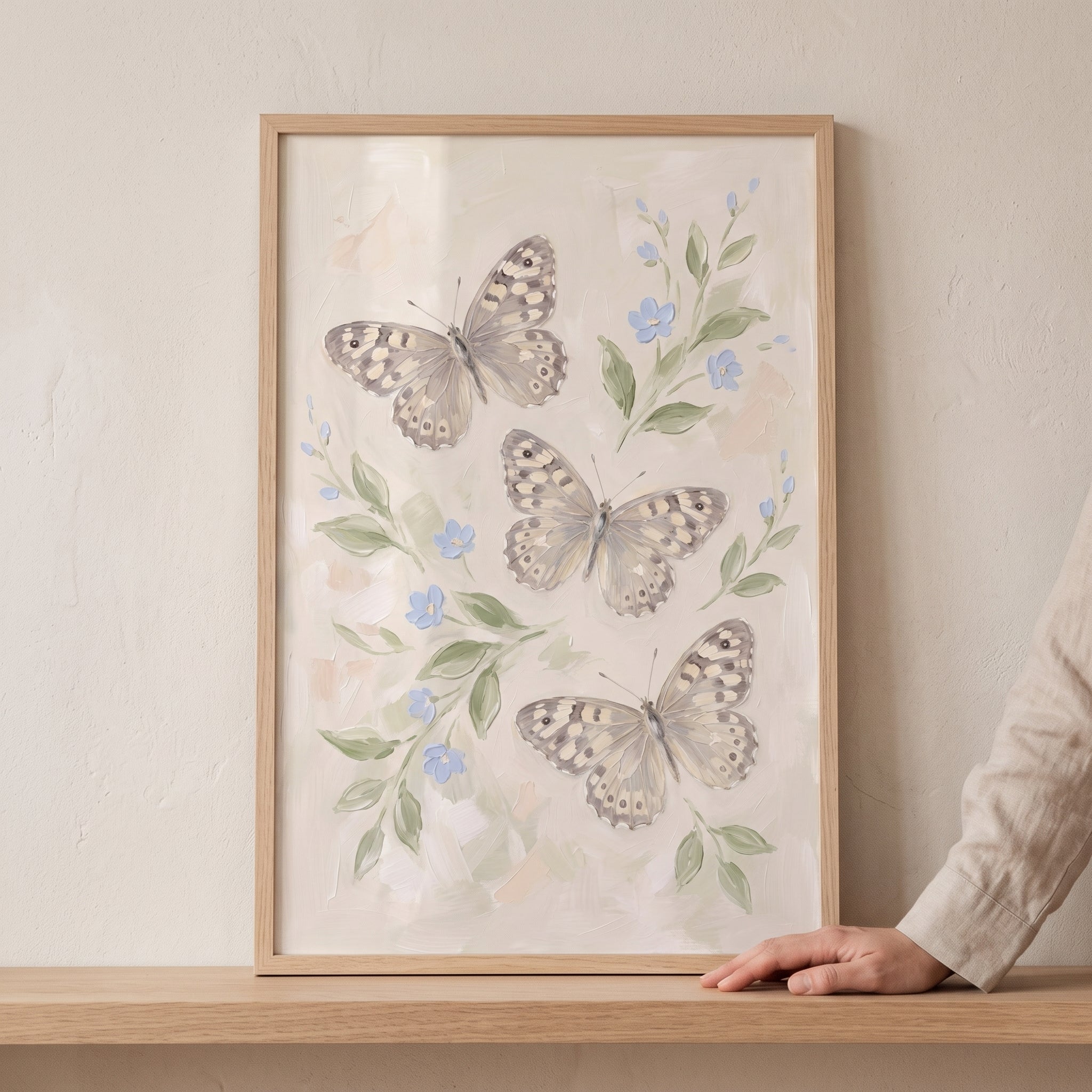 Muted Neutral Speckled Butterfly Wall Art - Soft Winged Garden