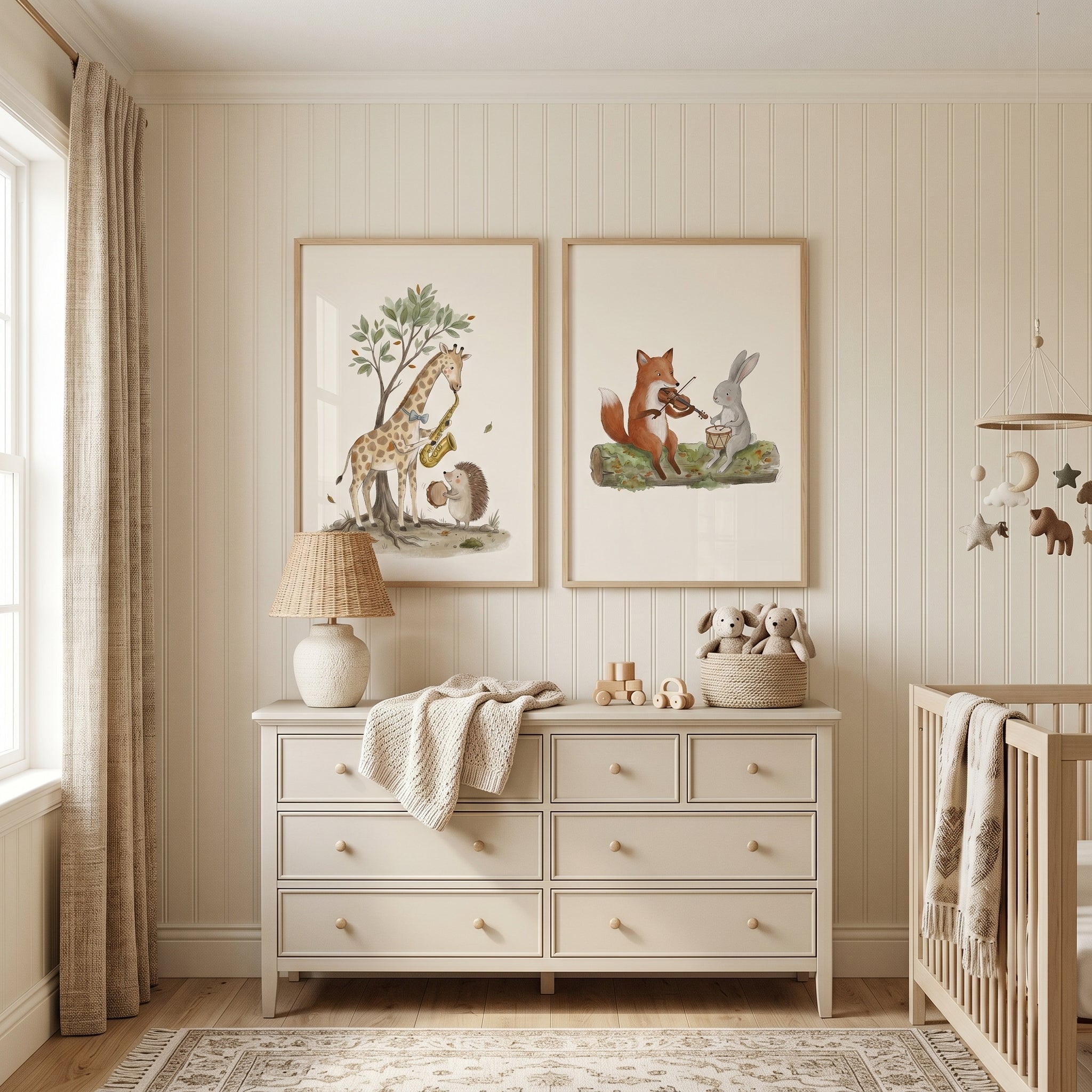 Muted Palette Musical Animals Wall Art Set Of 2 - Forest Music Friends