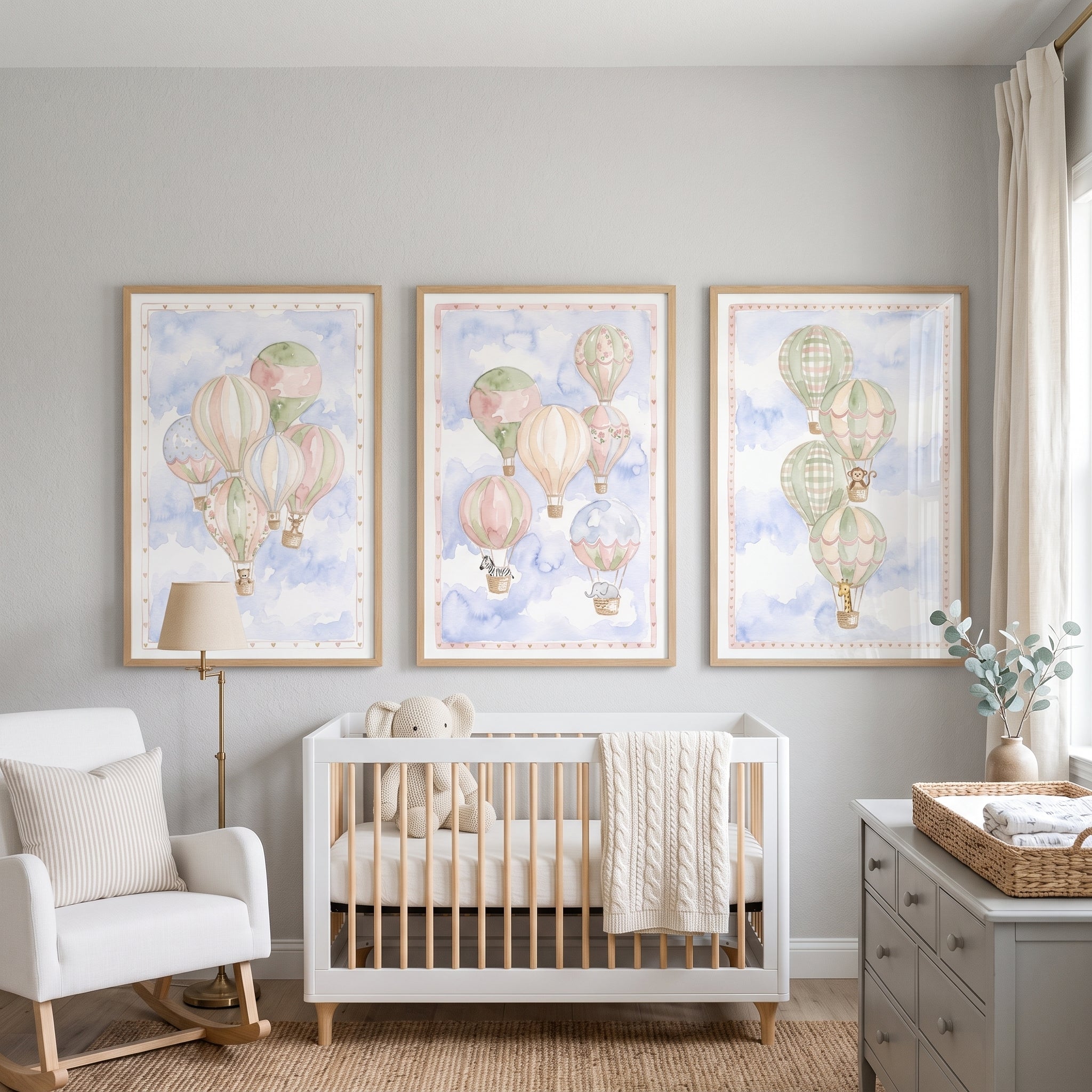 Muted Palette Safari Animal Artwork Set Of 3 - Pastel Balloon Dreams