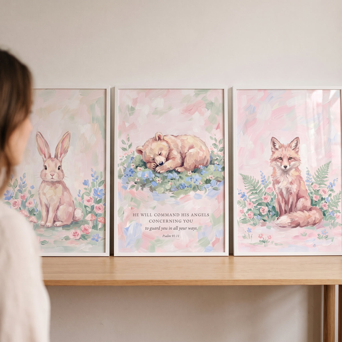 Muted Palette Woodland Animals Wall Art Set of 3 - Peaceful Meadow Trio