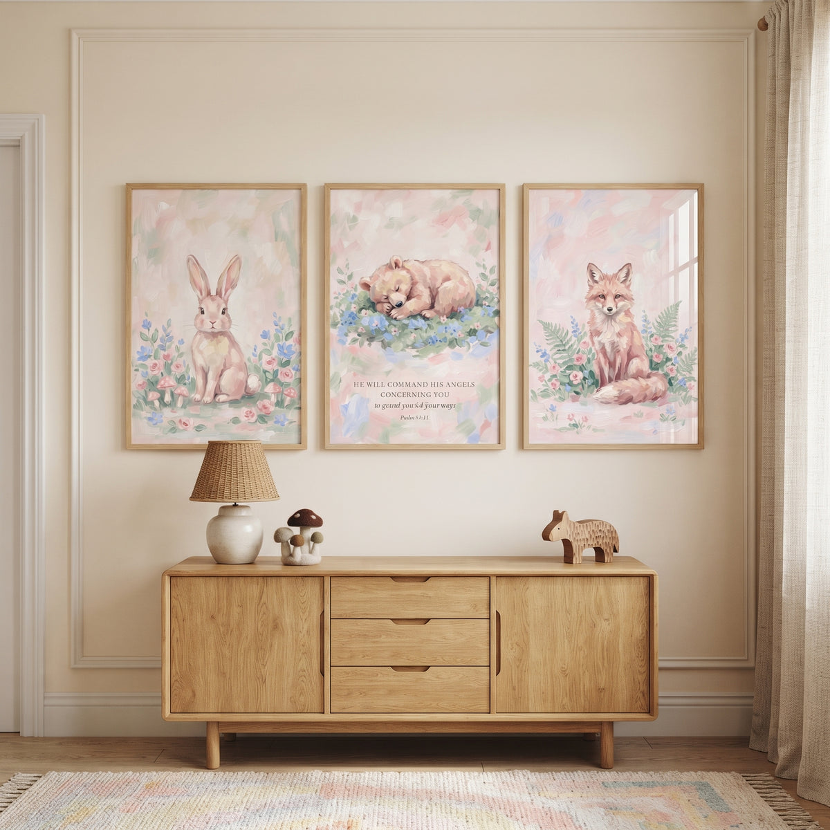 Muted Palette Woodland Animals Wall Art Set of 3 - Peaceful Meadow Trio