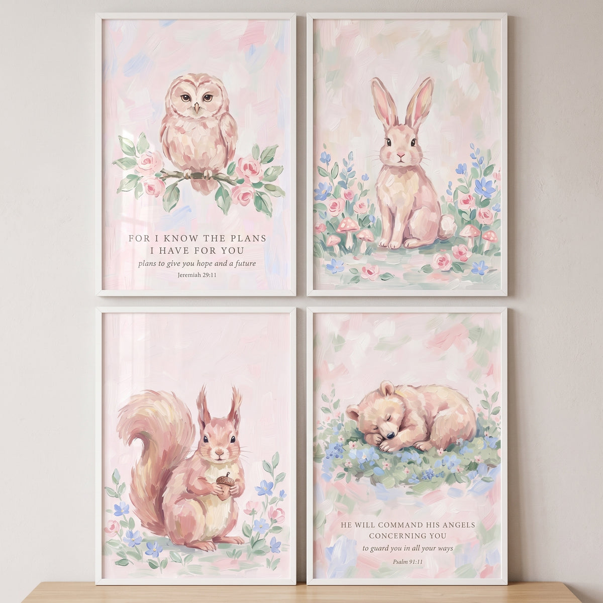Muted Pastel Forest Animals Wall Art Set of 4 - Pastel Woodland Nursery