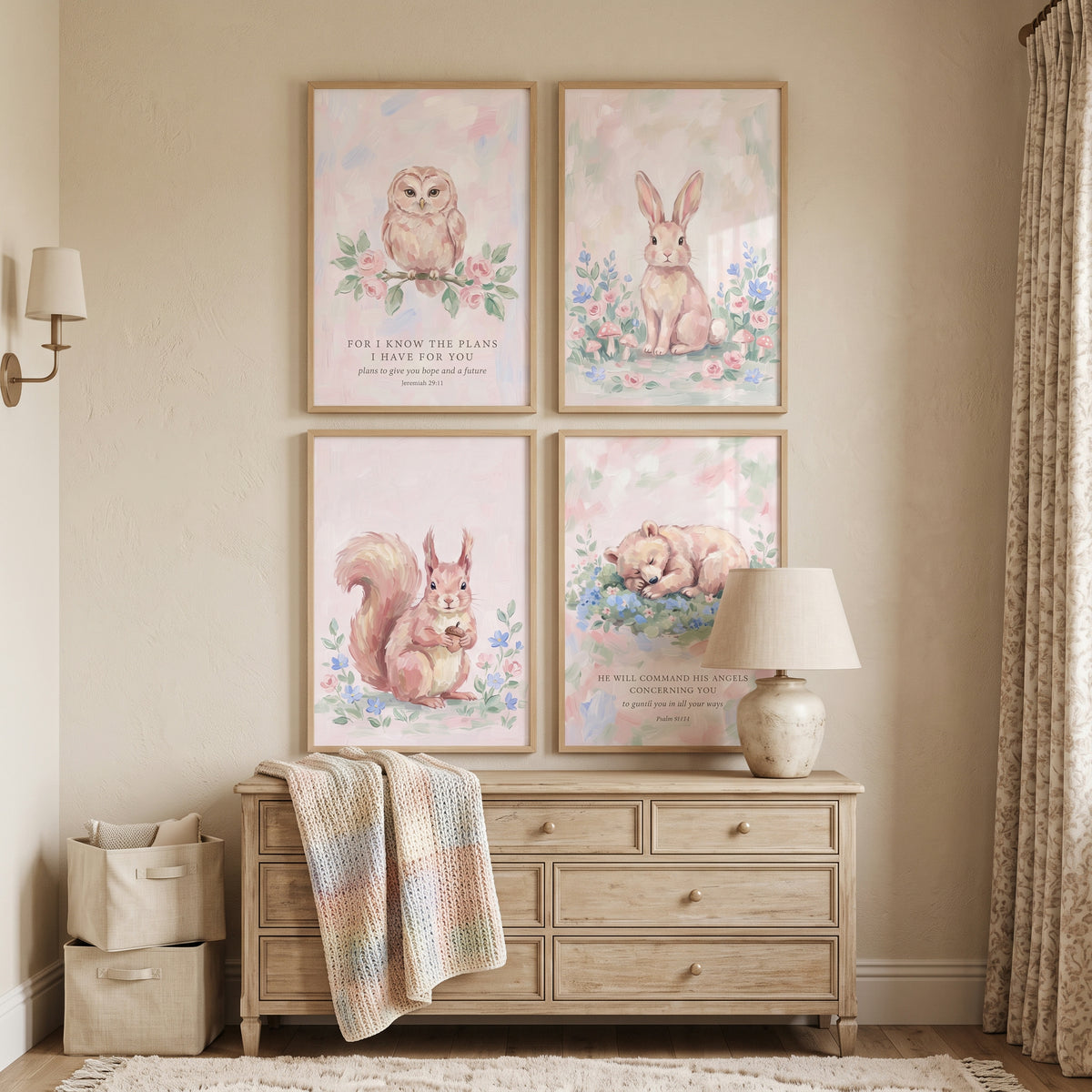 Muted Pastel Forest Animals Wall Art Set of 4 - Pastel Woodland Nursery
