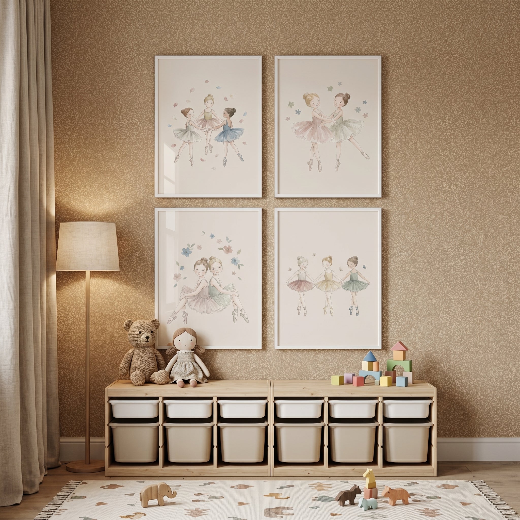 Muted Pastel Watercolor Ballerina Wall Art Set of 4 - Sweet Tutu Friends