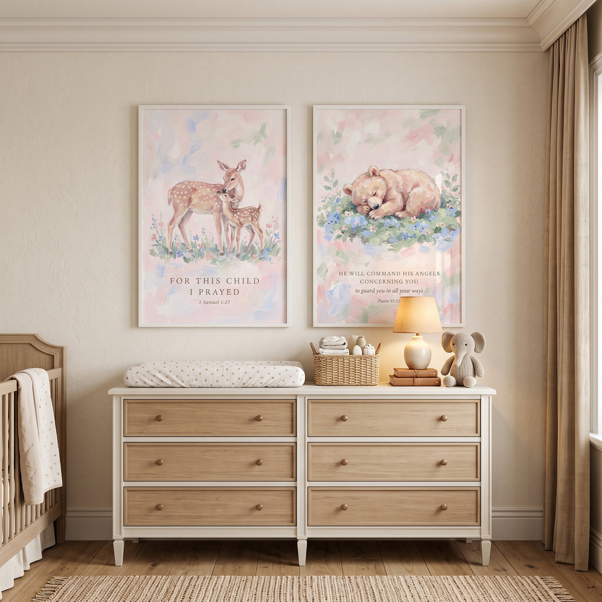 Muted Pastel Woodland Animals Wall Art Set of 2 - Sweet Scripture Animals