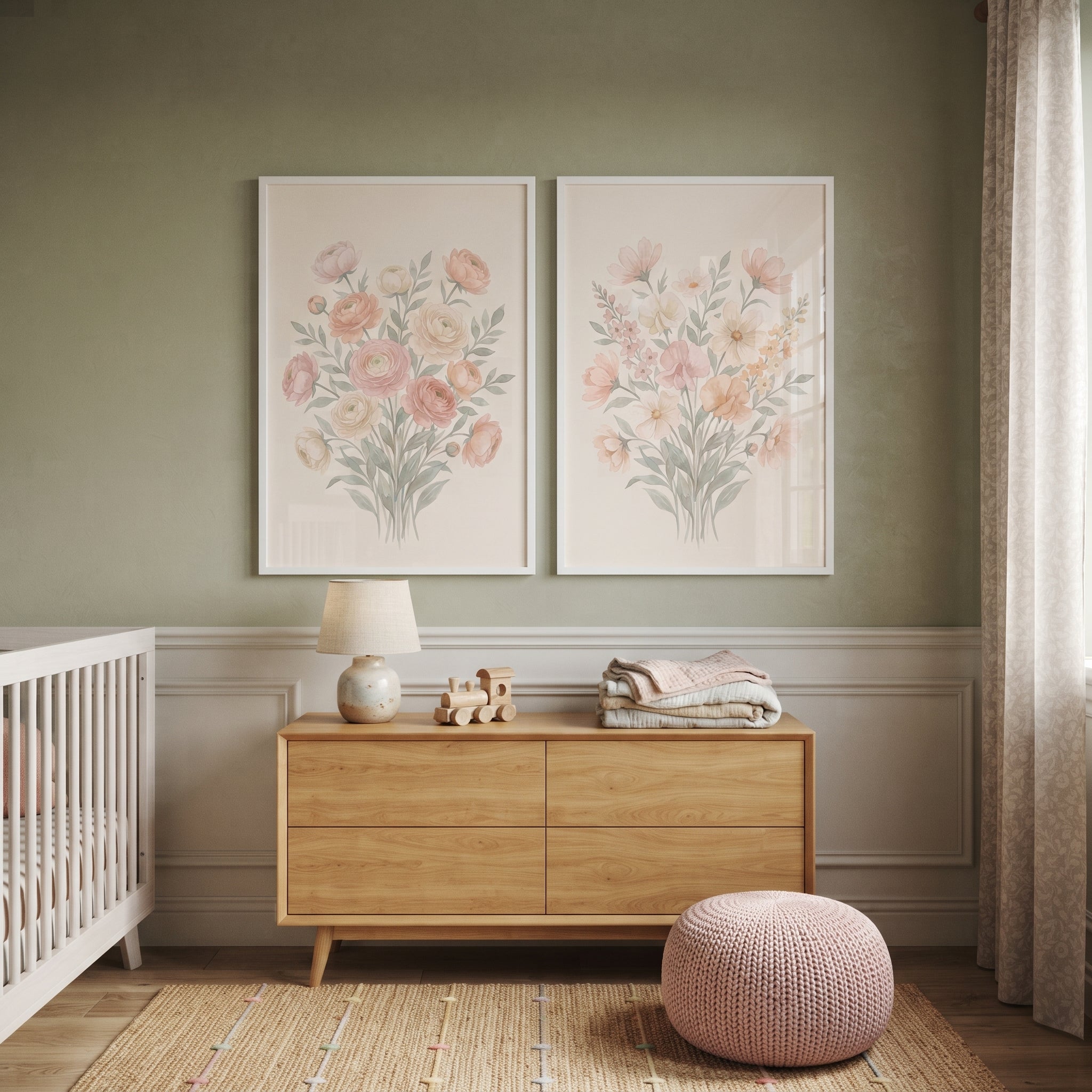 Muted Peach Botanical Floral Wall Art Set of 2 - Blush Garden Duo