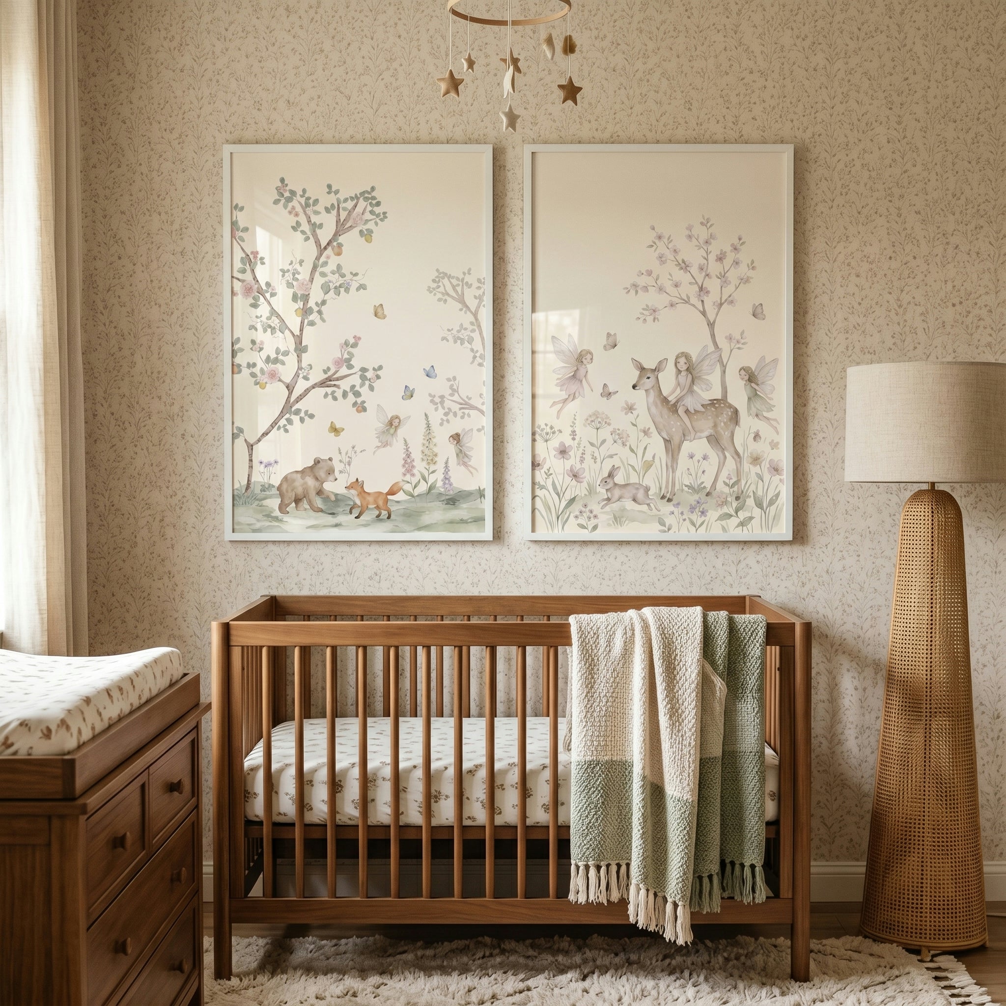 Muted Pink Blossom Fairies Wall Art Set of 2 - Enchanted Fairy Meadow