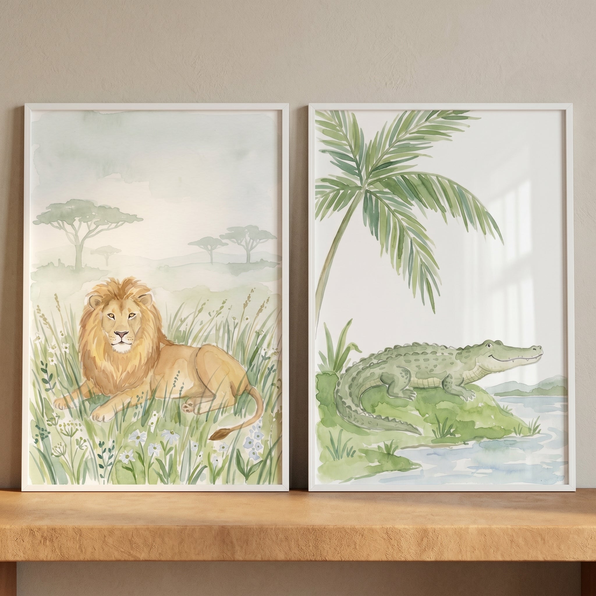 Muted Safari Animal Wall Art Set Of 2 - Savanna River Friends