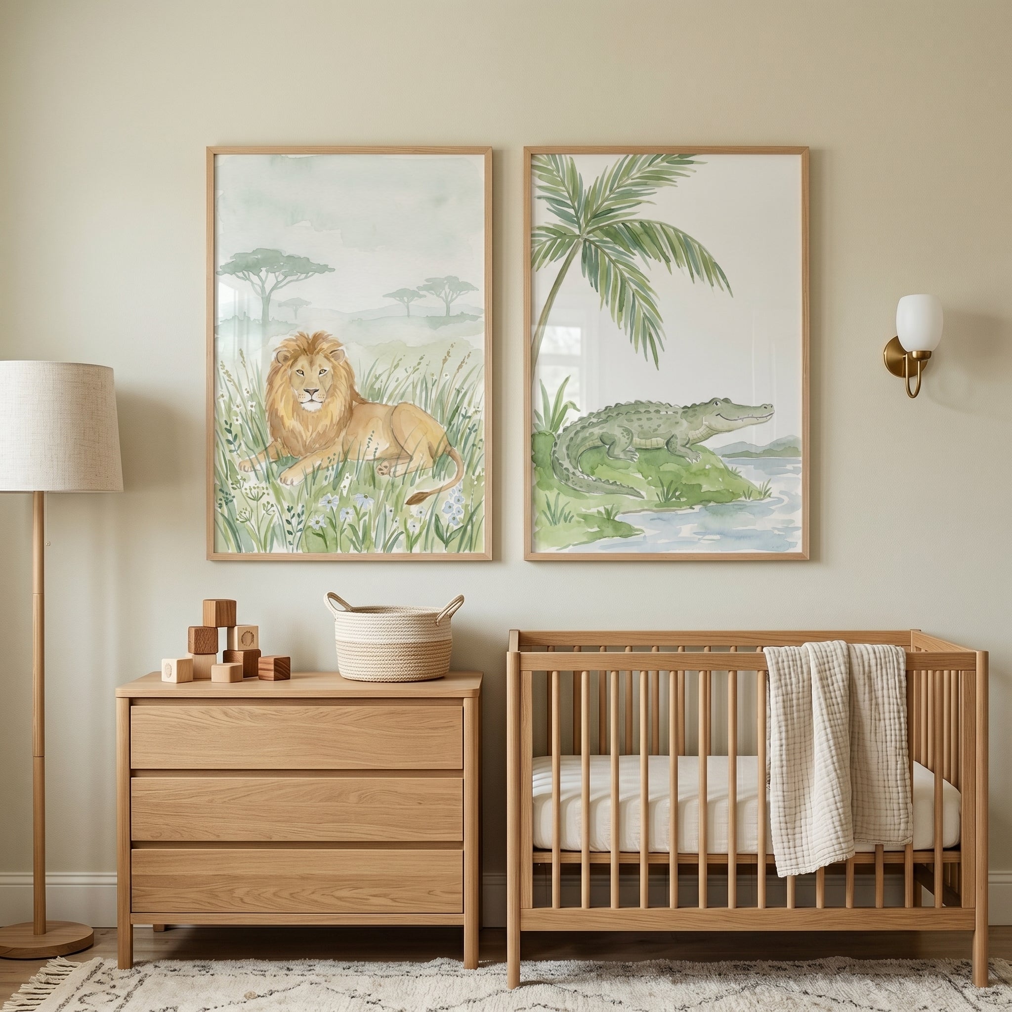 Muted Safari Animal Wall Art Set Of 2 - Savanna River Friends