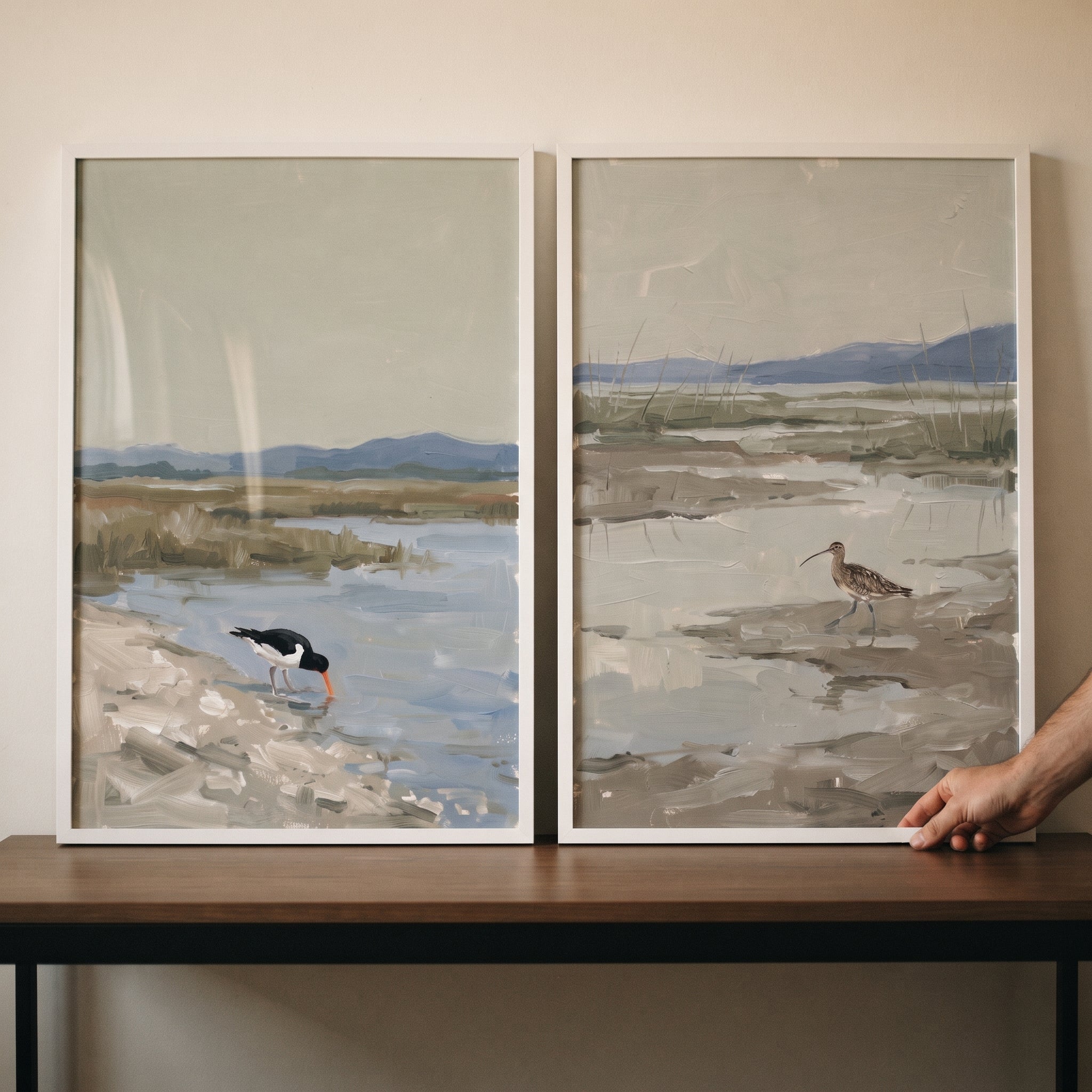 Muted Sage Coastal Bird Wall Art Set of 2 - Coastal Bird Duo
