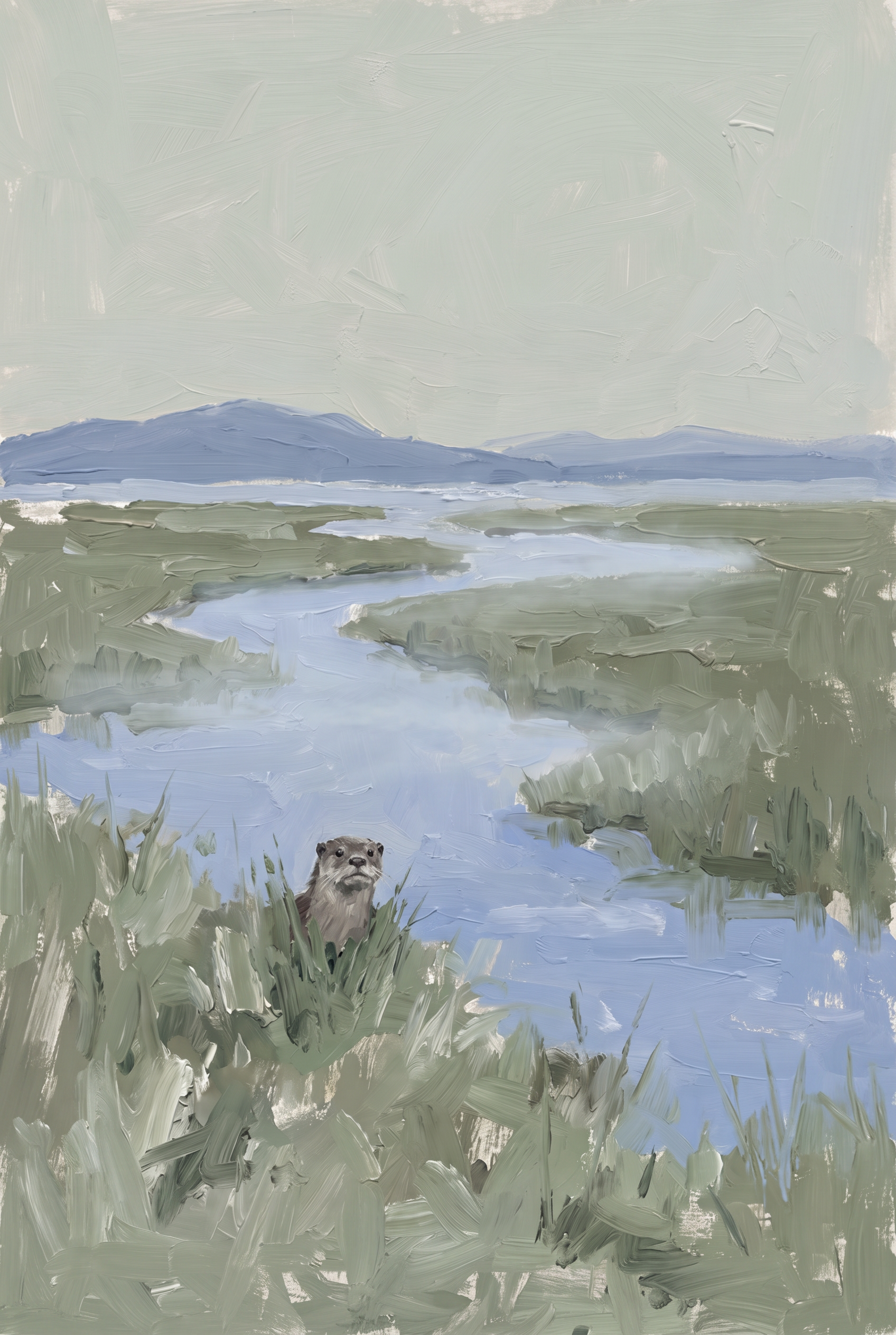 Muted Sage Green Otter Artwork - The Curious Otter