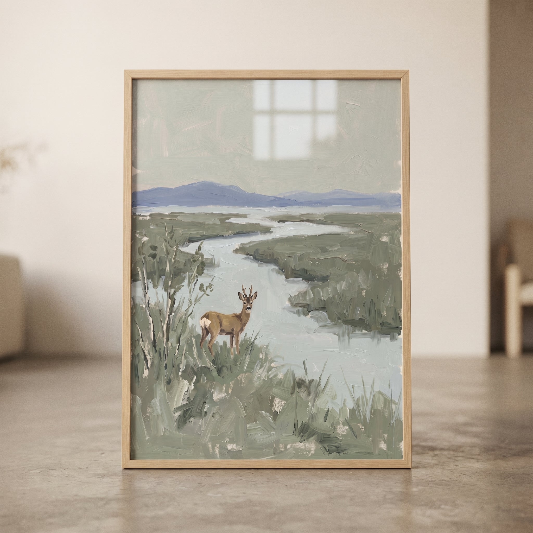 Muted Sage Marsh Buck Wall Art - Muted River Stag